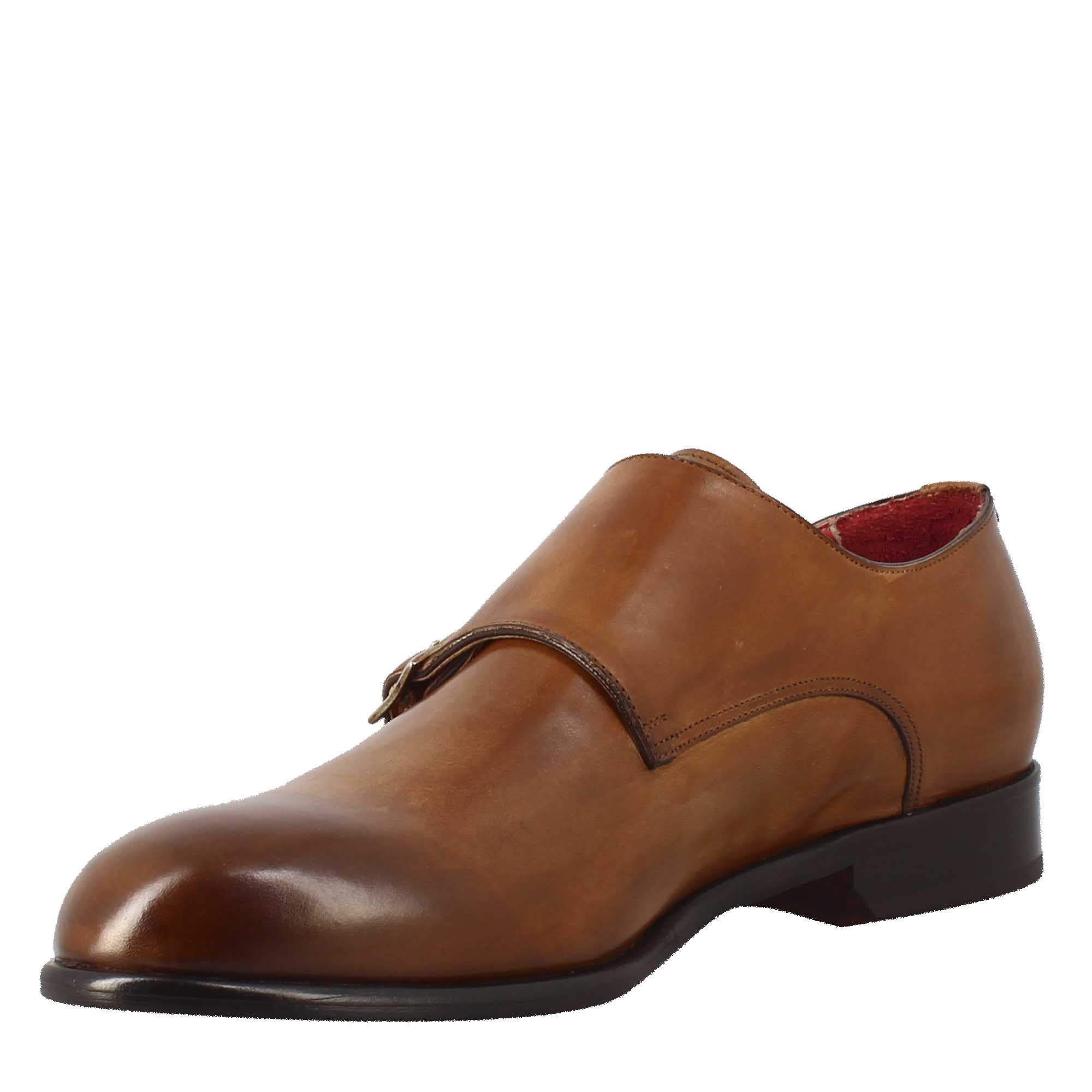 Leonardo Shoes Francesine Uomo doppia fibbia pelle marrone
