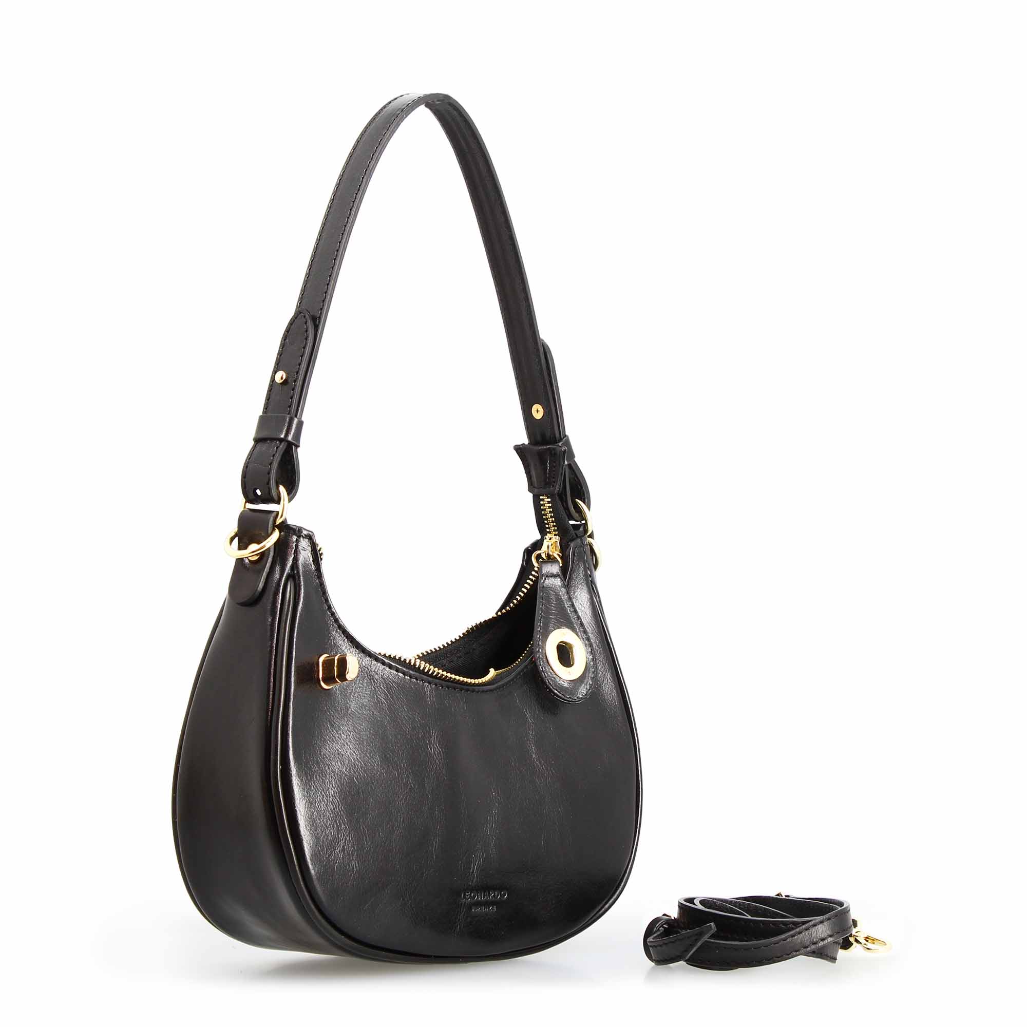 Leonardo Shoes Jane borsa spalla pelle nera tracolla