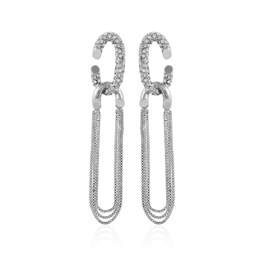 Vince Camuto Orecchini Cerchio Nappa Catena Argento Pietre