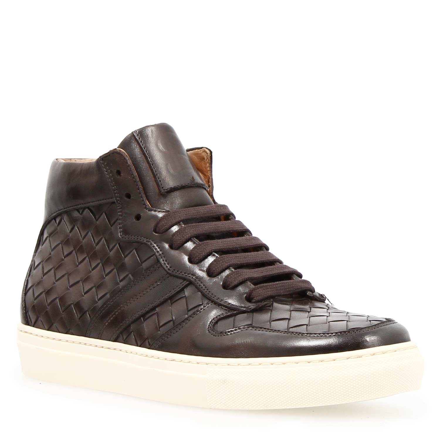 Leonardo Domizio sneakers alte uomo pelle marrone scuro