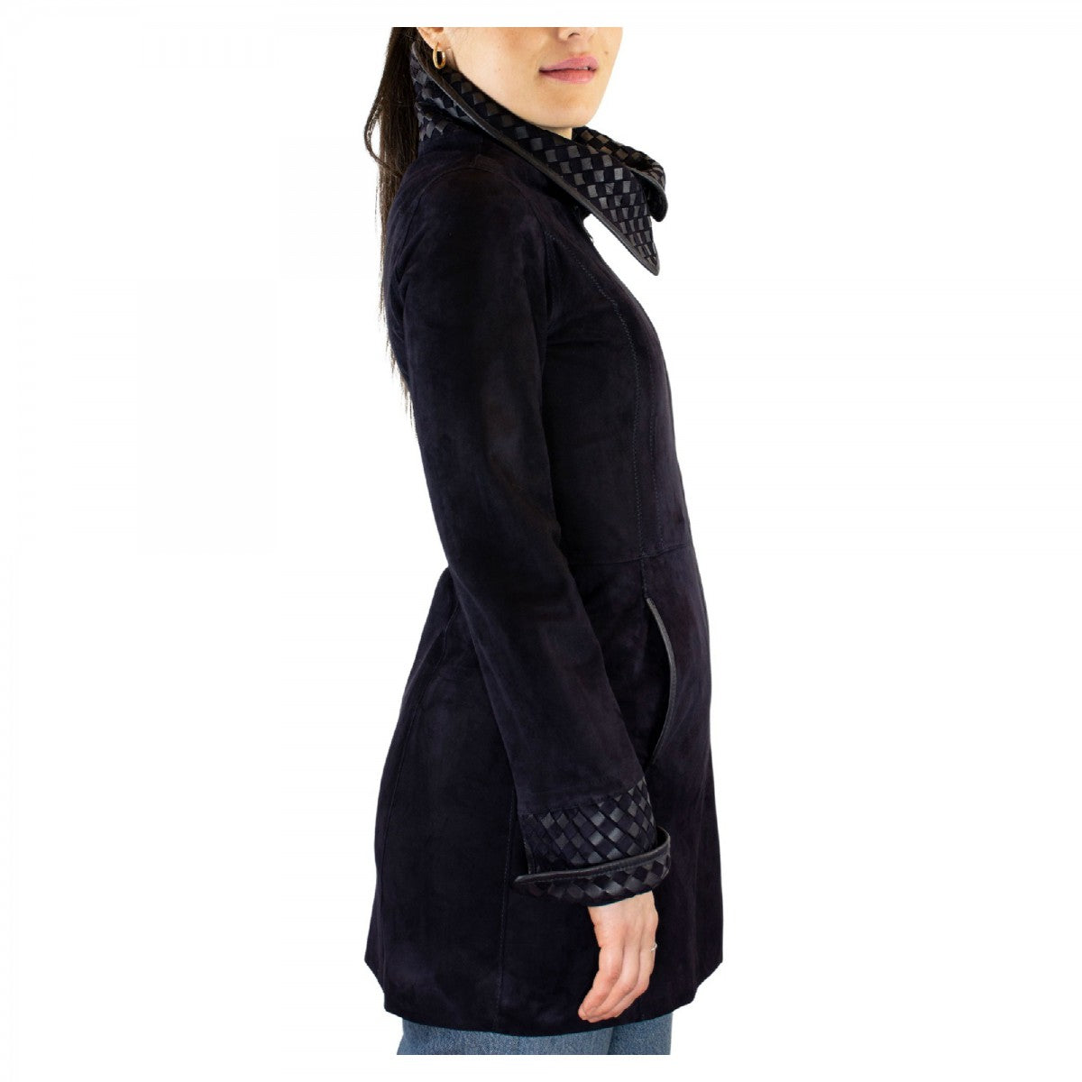 Leonardo Shoes Giacca pelle donna reversibile blu renna agnello