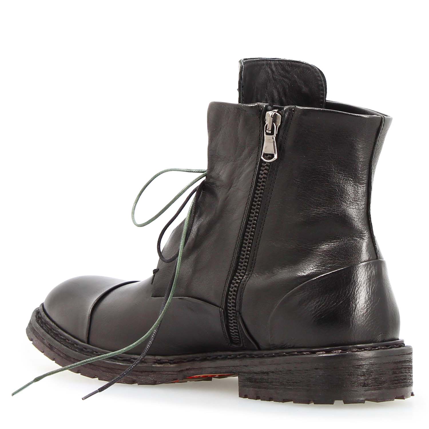 Leonardo Shoes Febo stivaletto uomo pelle nera zip