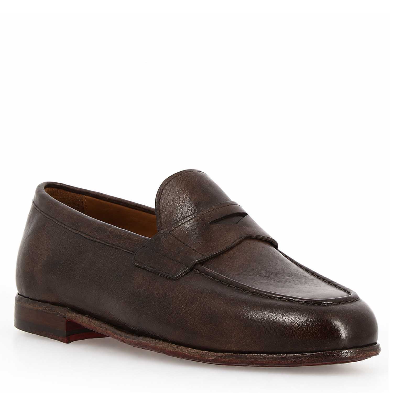 Leonardo Shoes Navona Buf Mocassino Pelle Marrone Scuro