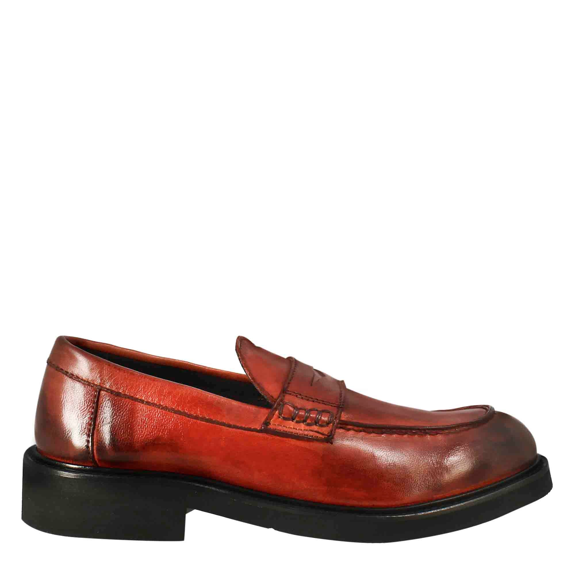 Leonardo Shoes Paupa mocassini donna rosso pelle lavata