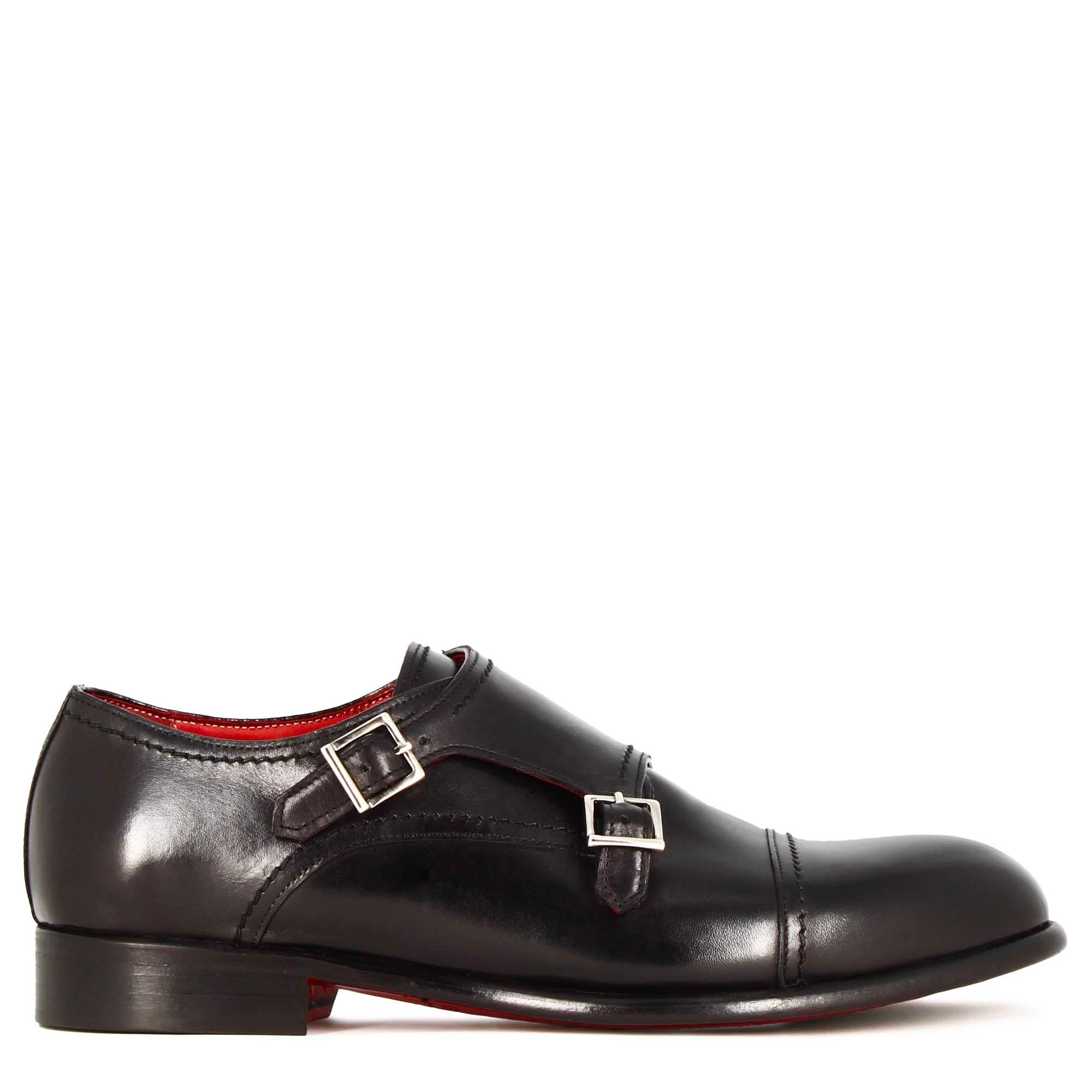 Leonardo Shoes francesine uomo doppia fibbia nere