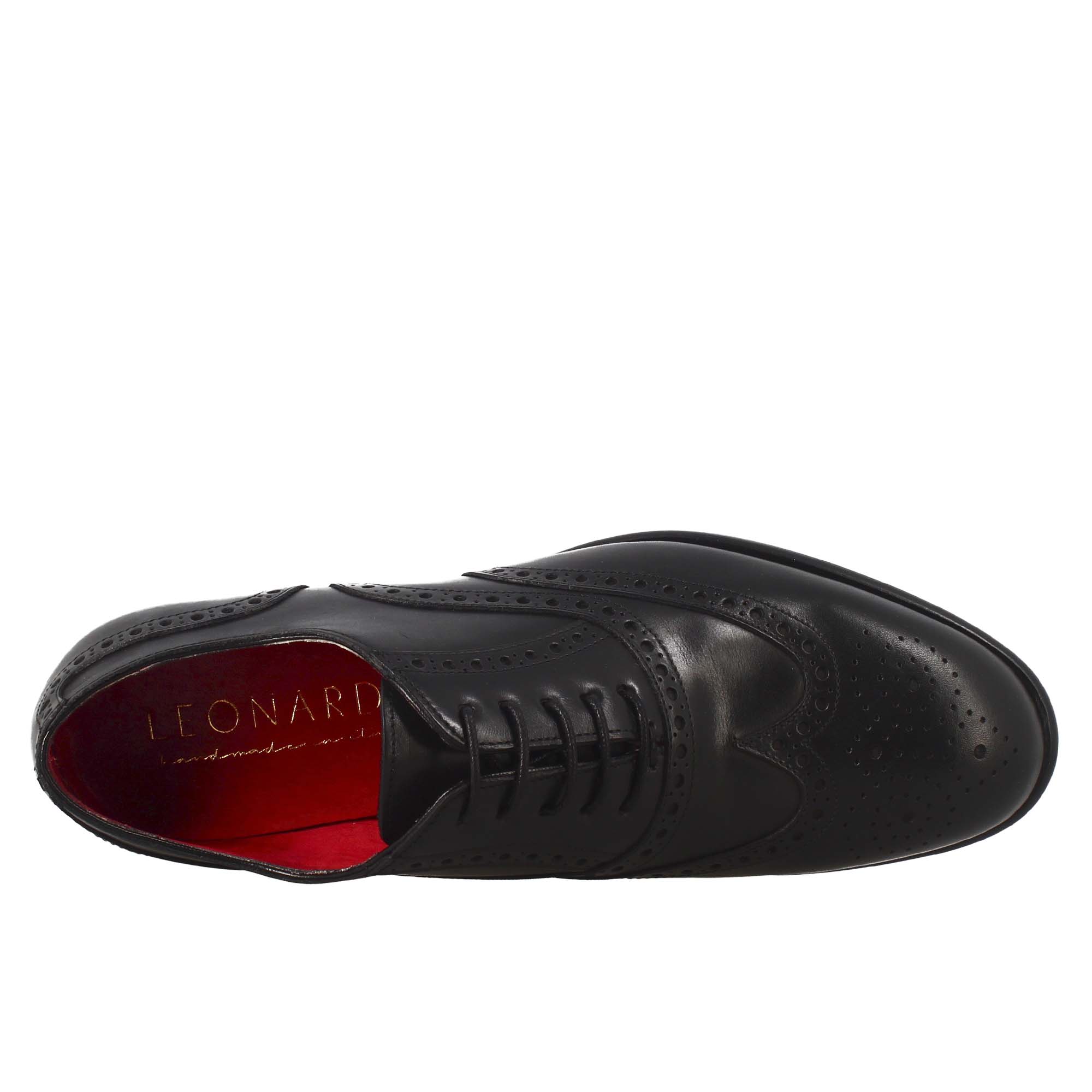 Leonardo Shoes Oxford Brogue Nero Pelle Francesina Uomo