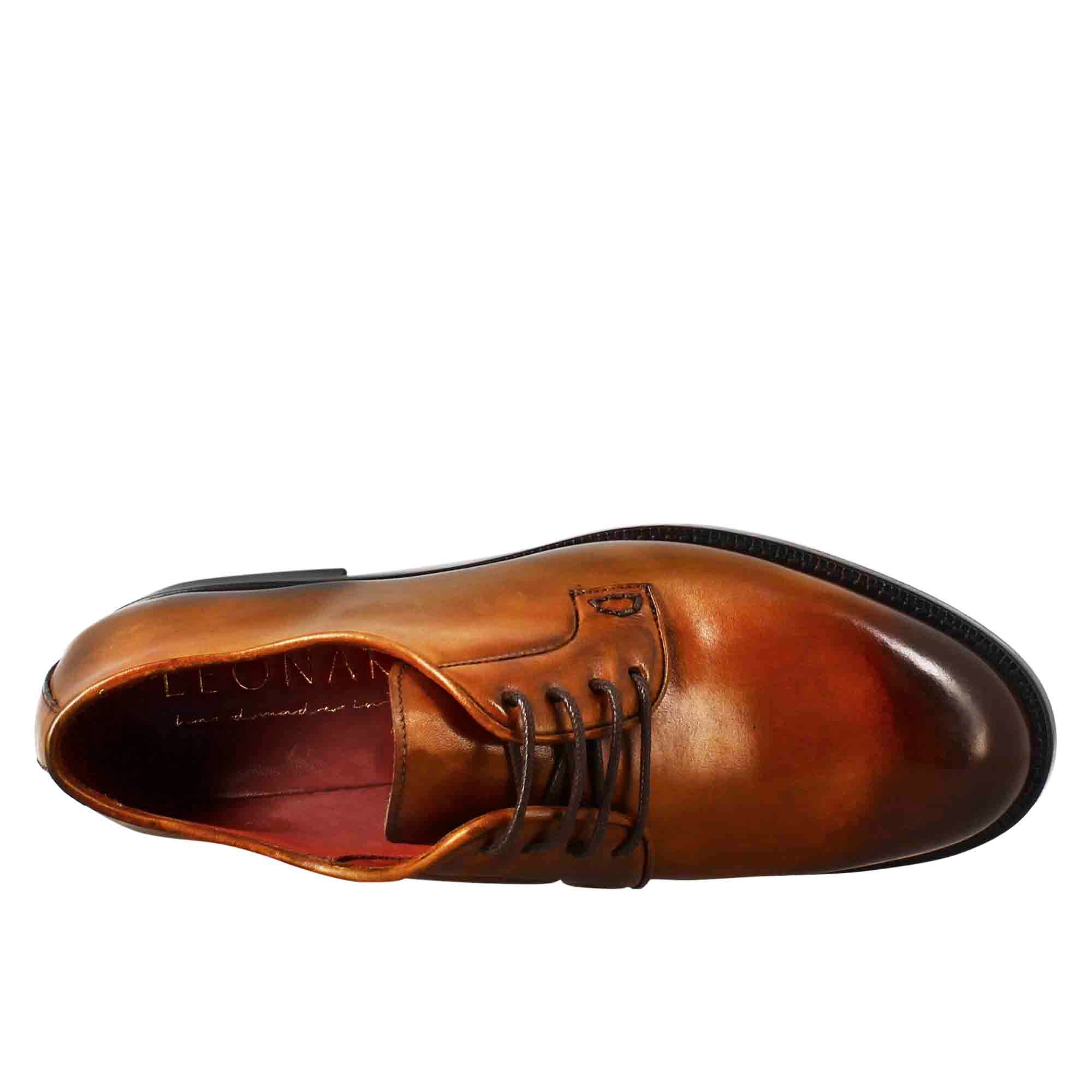 Leonardo Shoes Derby stringate donna pelle marrone chiaro cuoio
