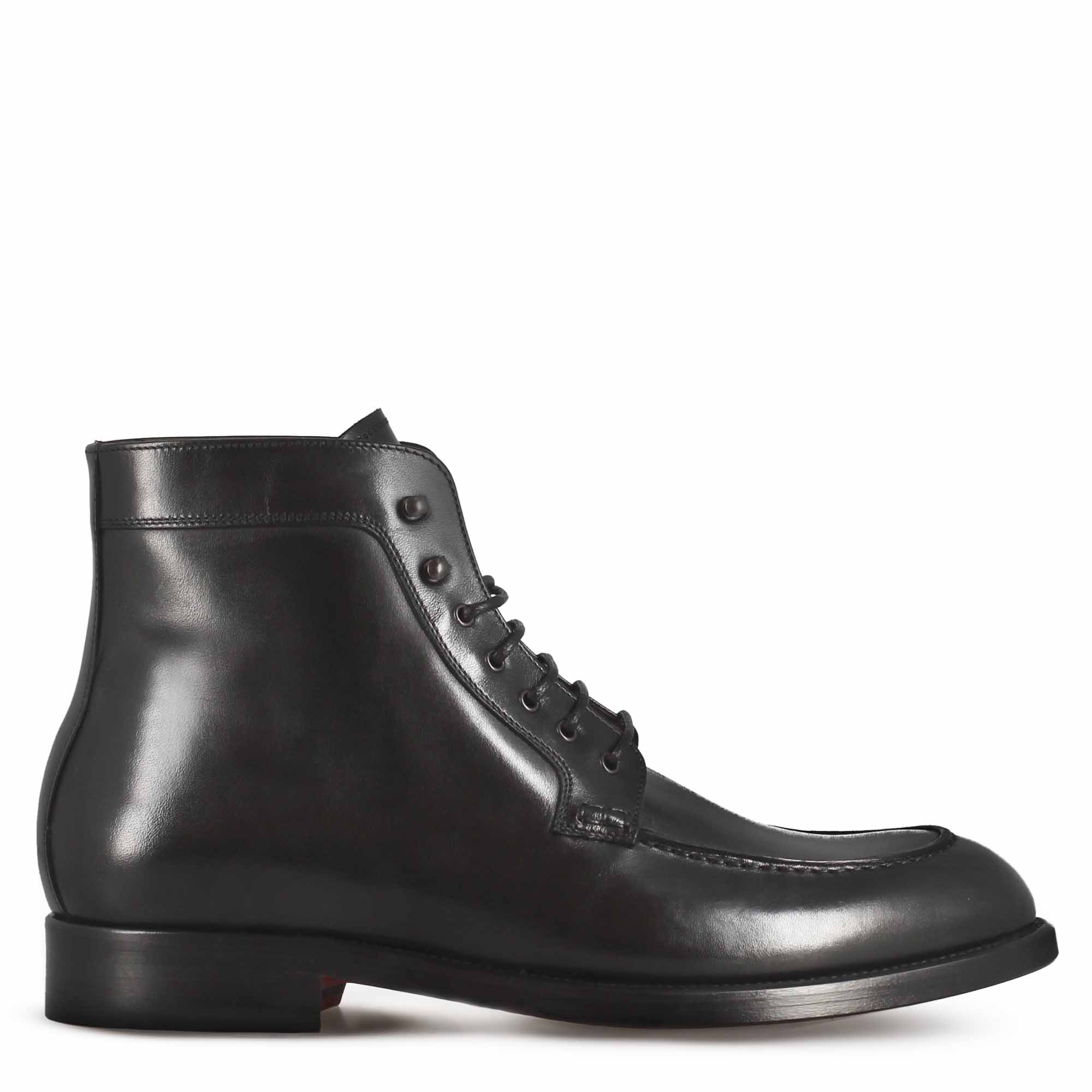 Leonardo Shoes stivaletti uomo pelle nera stringati cuoio