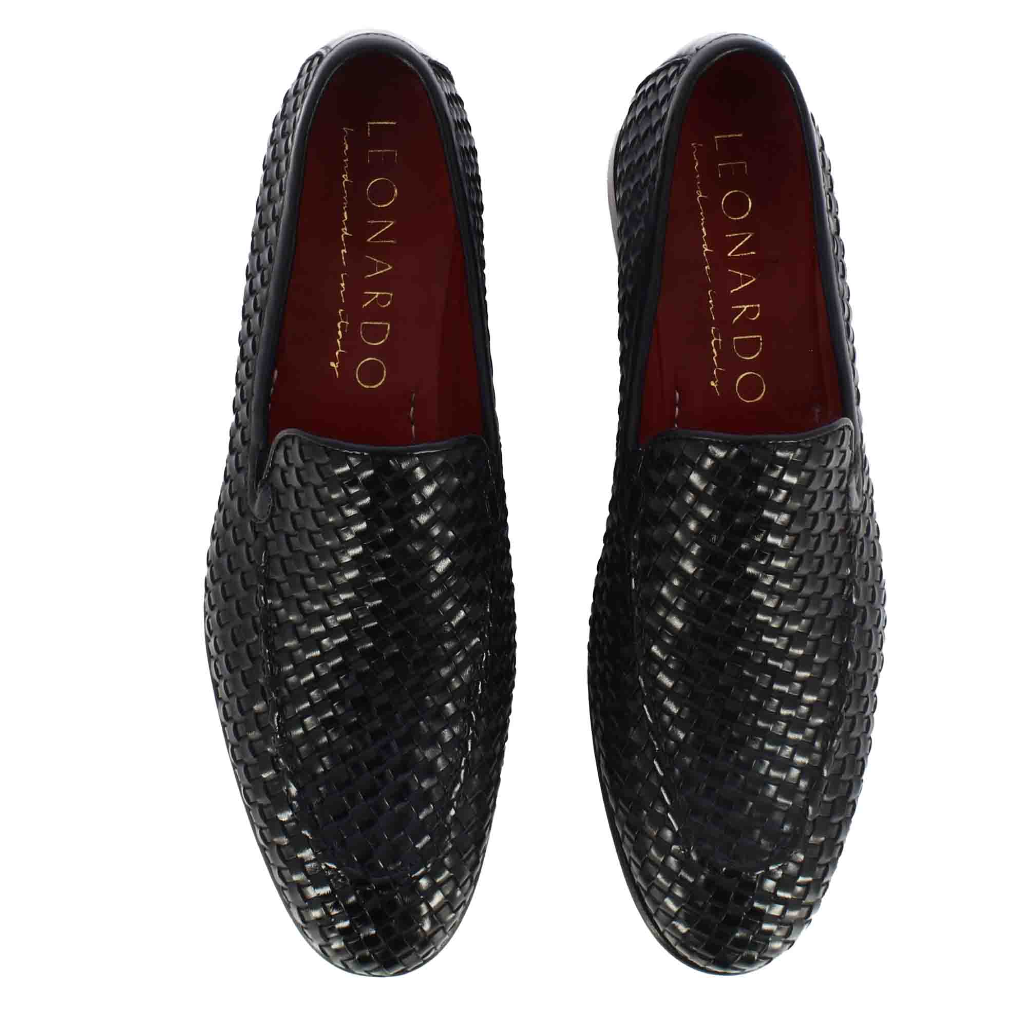 Leonardo Shoes Mocassino Uomo Pelle Intrecciata Blu Classico