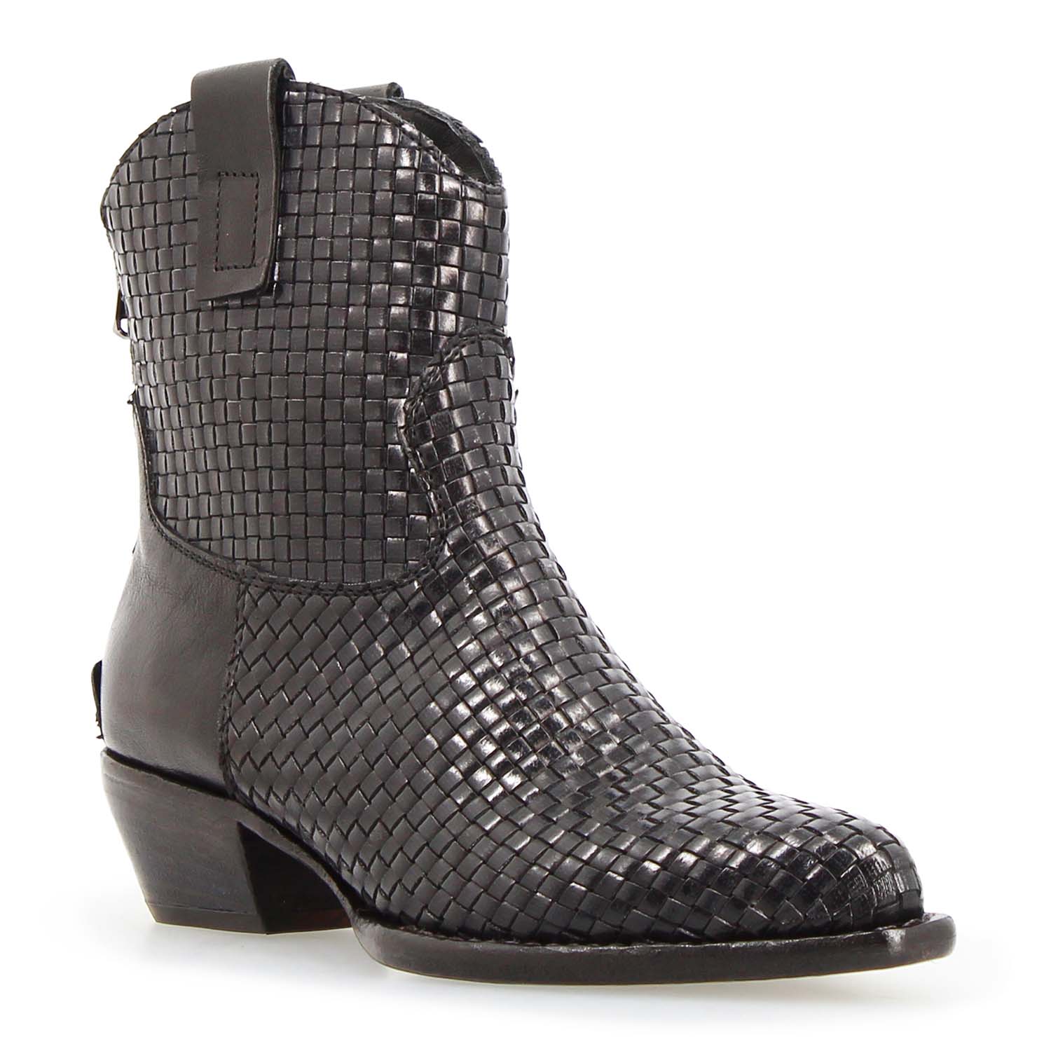 Leonardo Shoes Velvet Int stivaletti donna nero texano intrecciato
