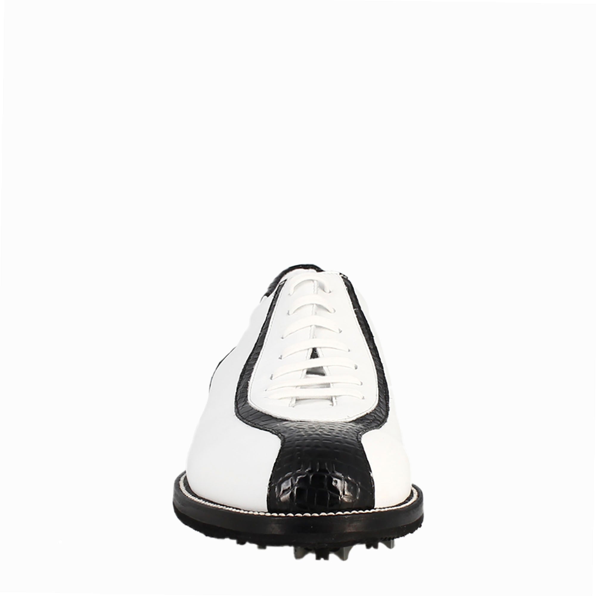 Leonardo Shoes Golf Scarpe Golf Pelle Bianco Cocco Nero