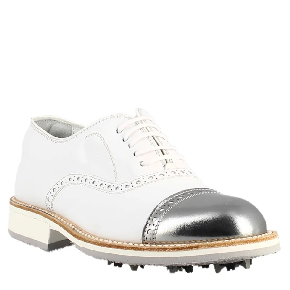 Leonardo Shoes Golf Calzature scarpe da golf bianco pelle argento