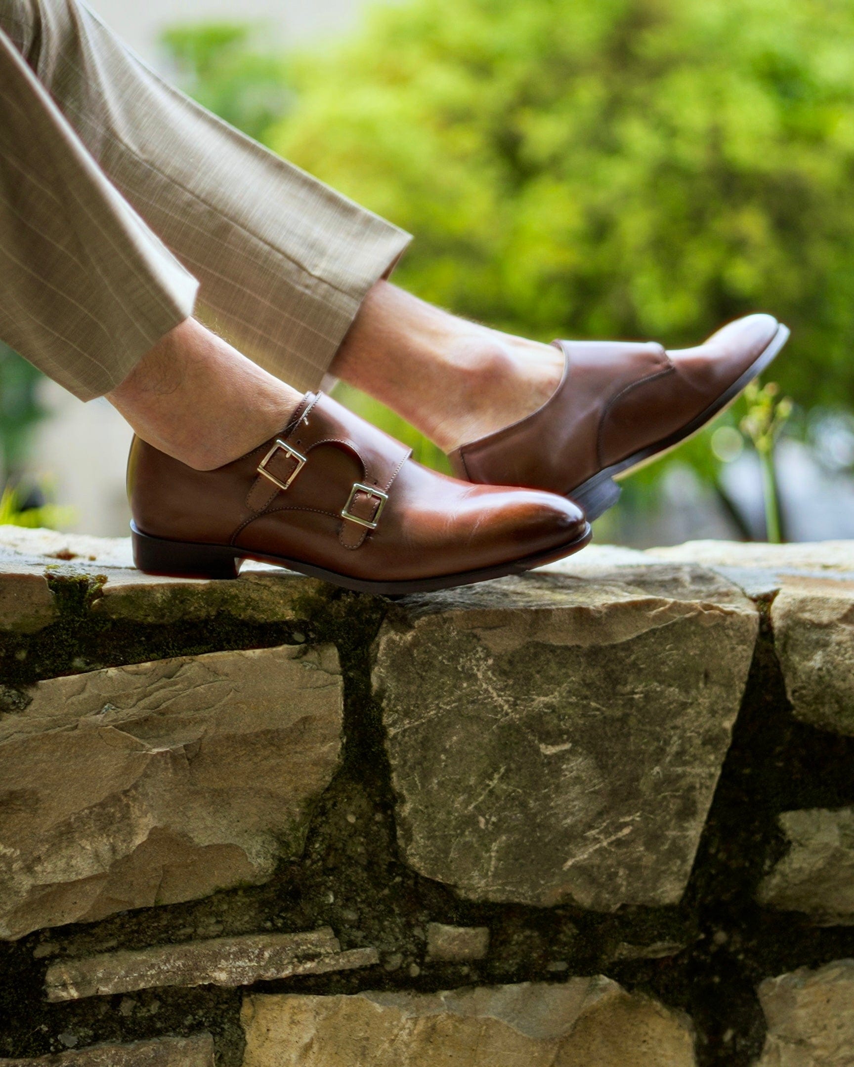 Ace Marks Kurt monkstrap uomo pelle marrone fibbia