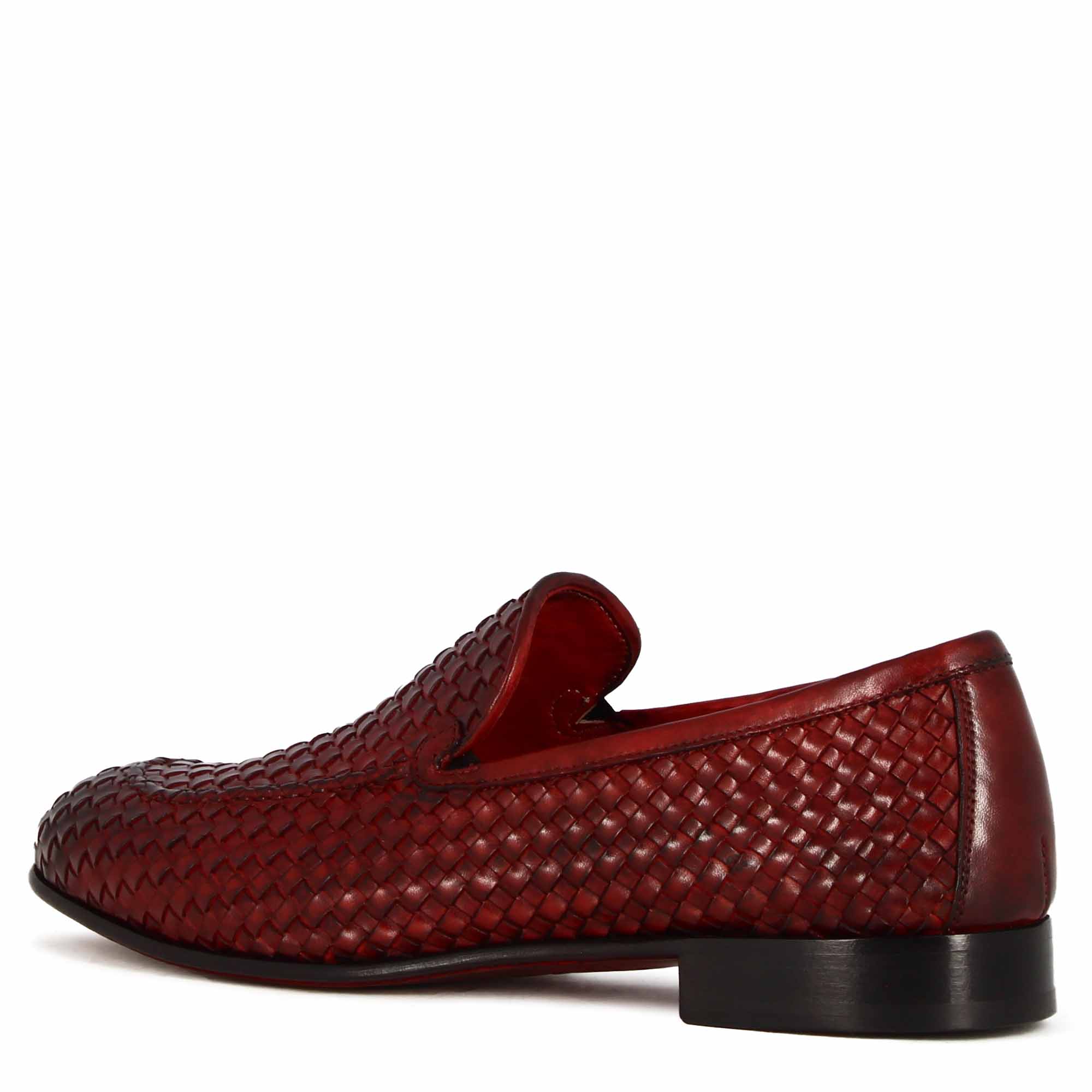Leonardo Shoes mocassini uomo rosso pelle intrecciata