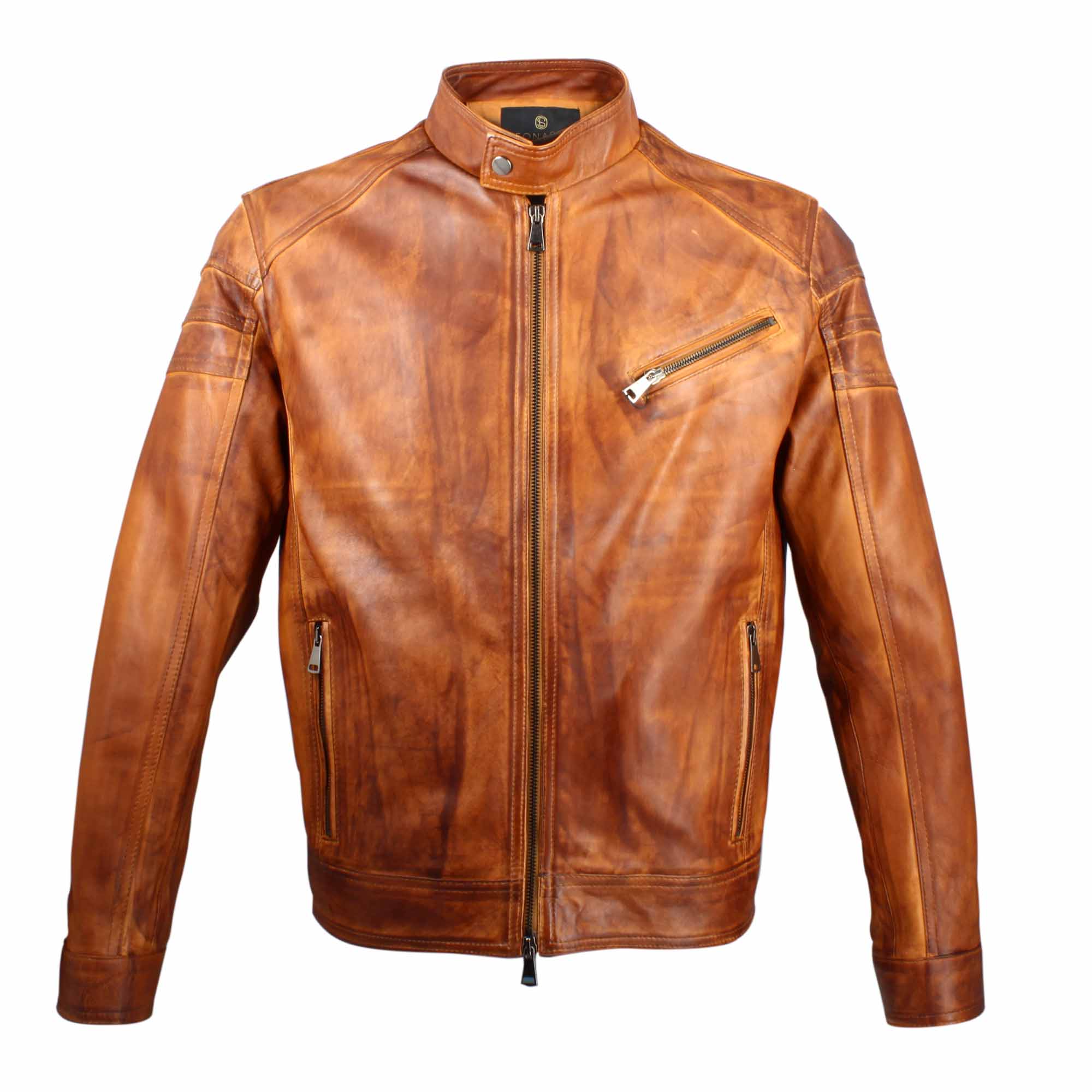 Leonardo Shoes giacca pelle uomo marrone conciata vegetale
