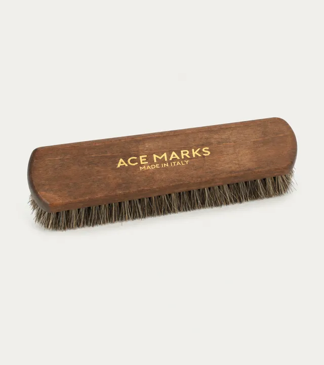 Ace Marks spazzola scarpe crine cavallo setole scure legno