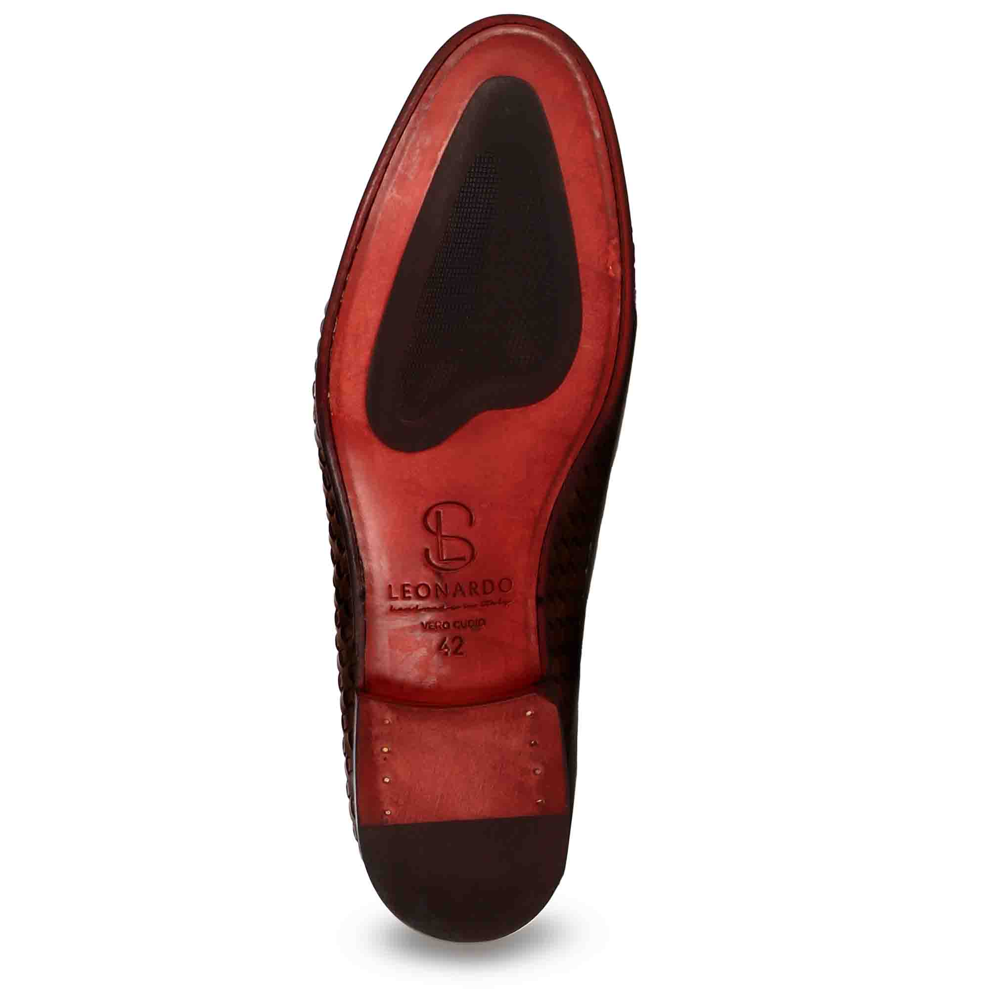 Leonardo Shoes Mocassini Uomo pelle intrecciata marrone scuro
