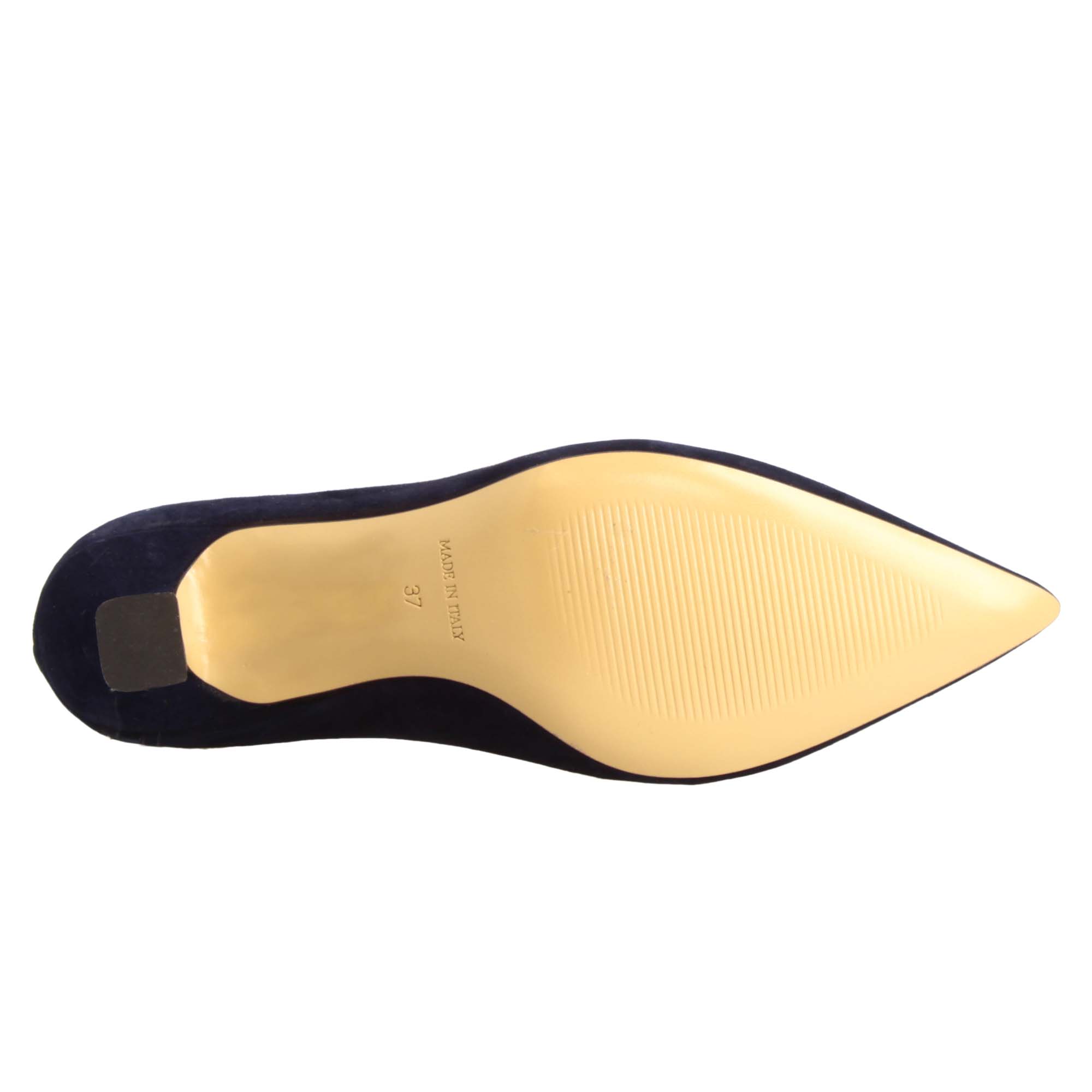 Leonardo décolleté donna camoscio blu tacco 5 cm punta