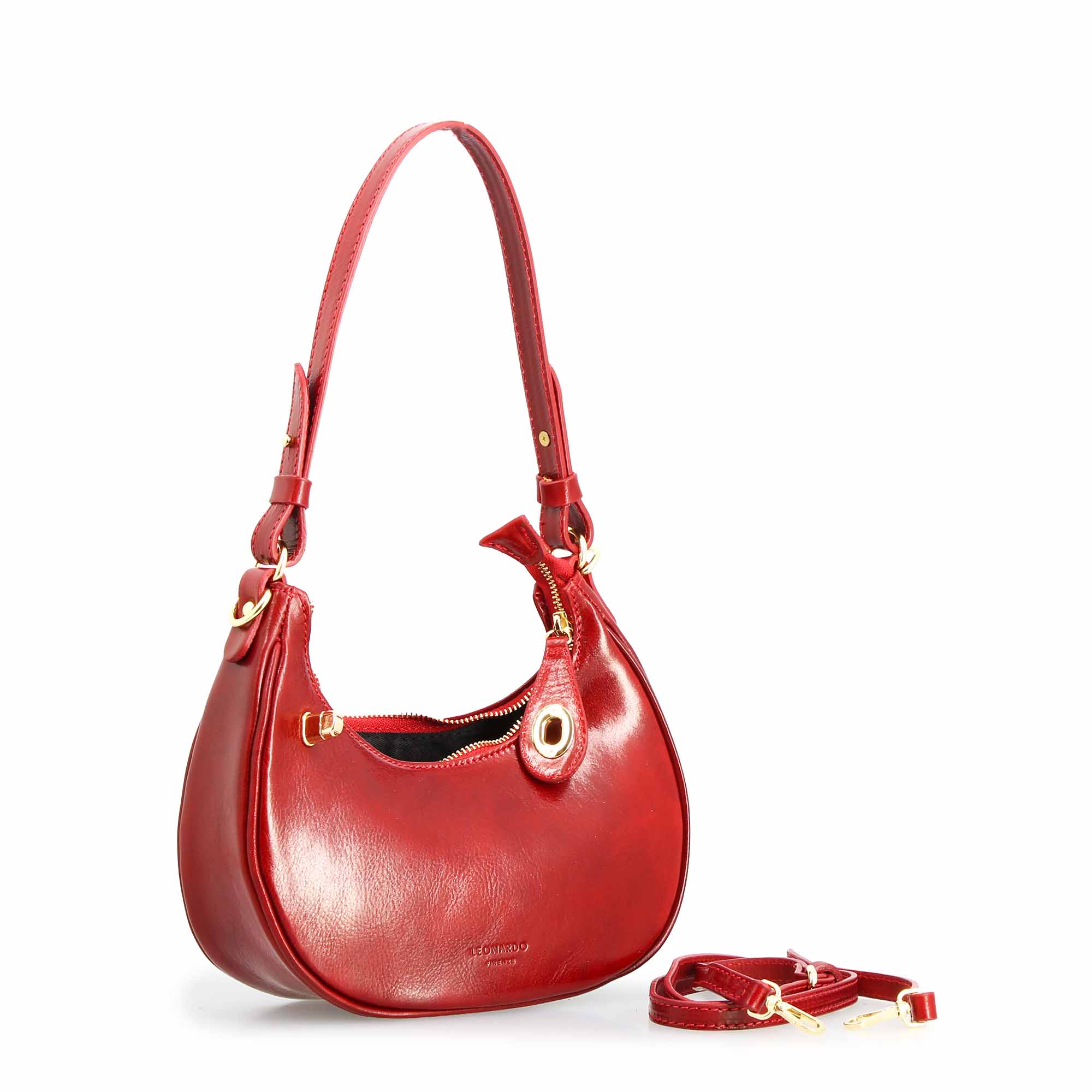 Leonardo Shoes Jane borsa pelle rossa doppia chiusura