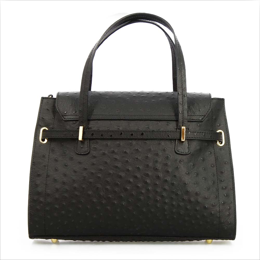 Leonardo Shoes Rosetta L Borsa Mano Pelle Nero Struzzo