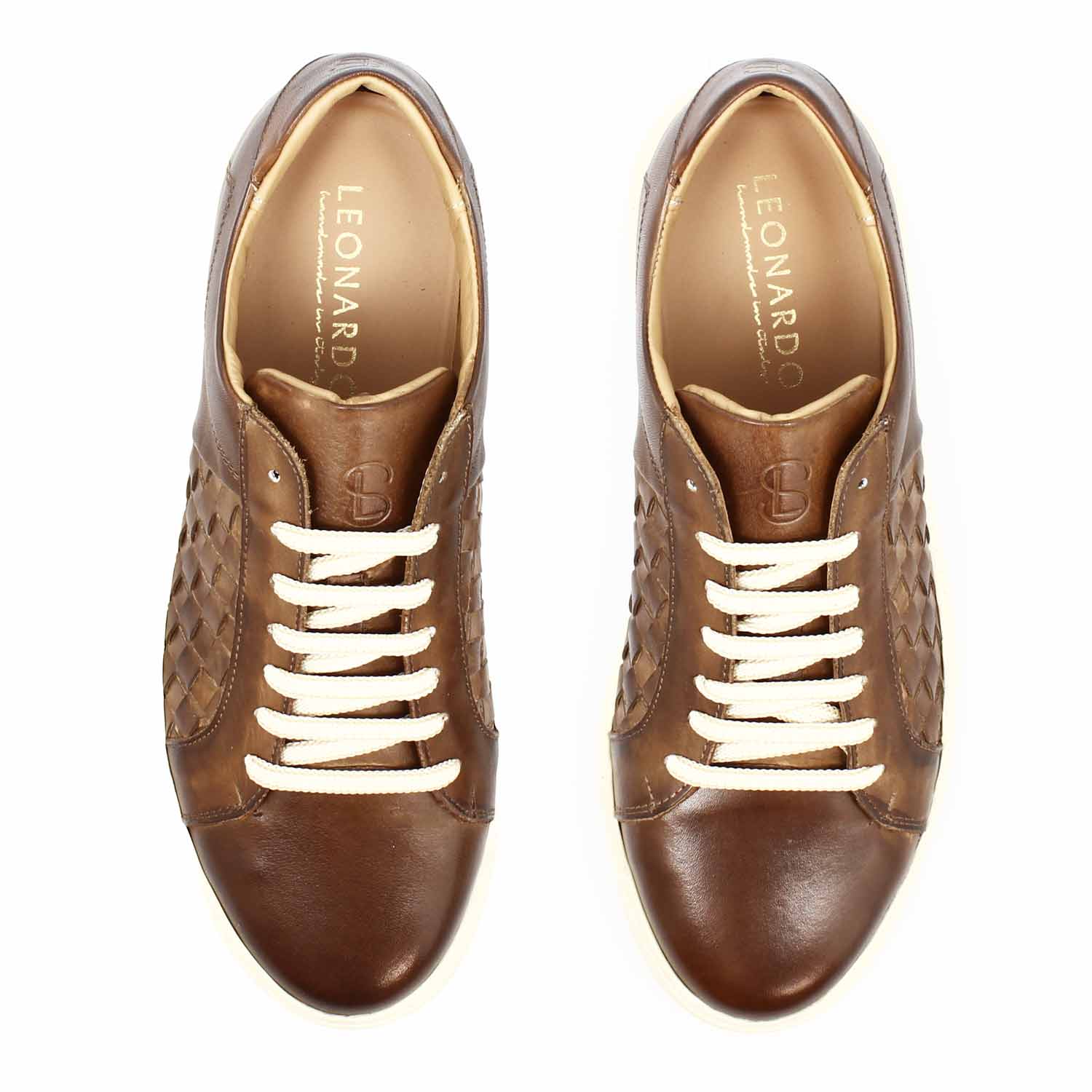Leonardo Shoes Caronte Sneakers Uomo Pelle Marrone Intrecciata