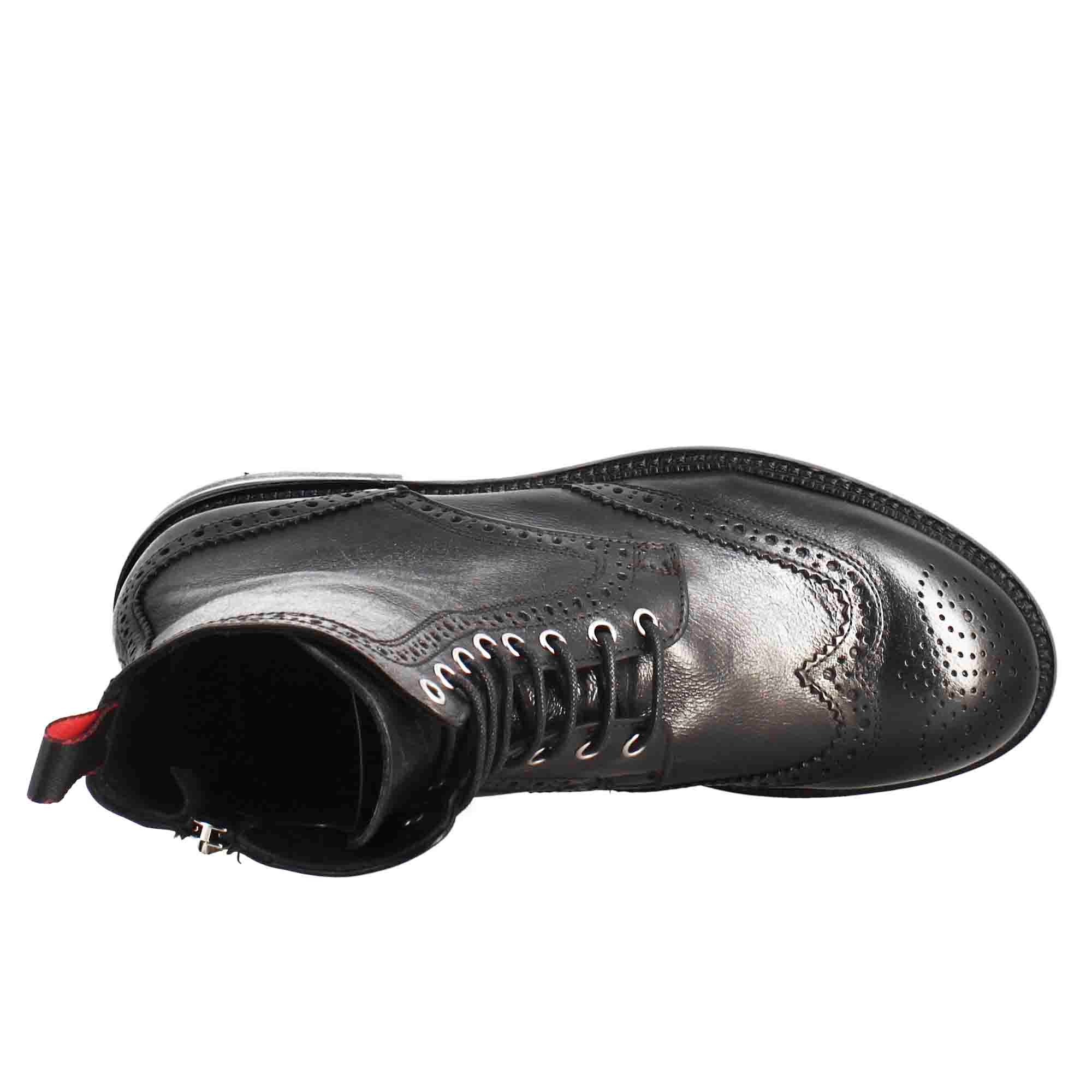 Leonardo Shoes Stivaletti Uomo Anfibi Candy Pelle Nero Brogue