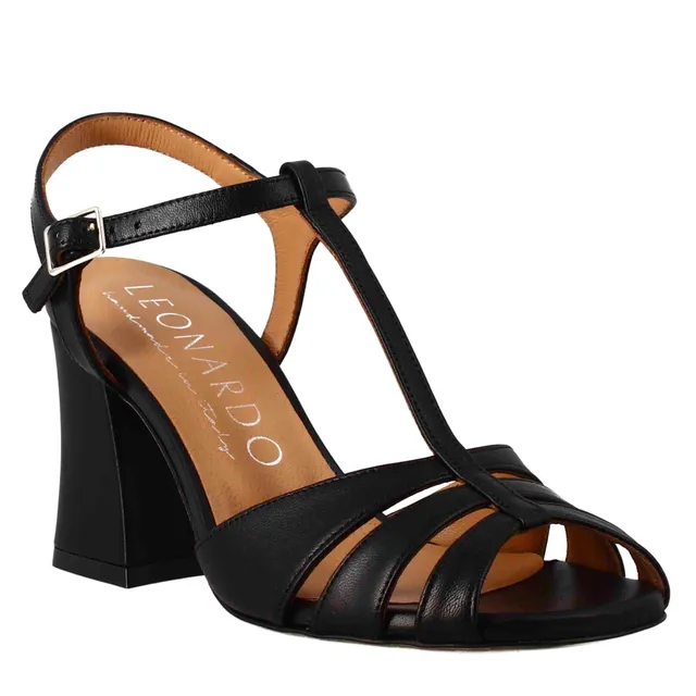 Leonardo Shoes BF-20 Sandali Donna Neri Tacco 8 cm