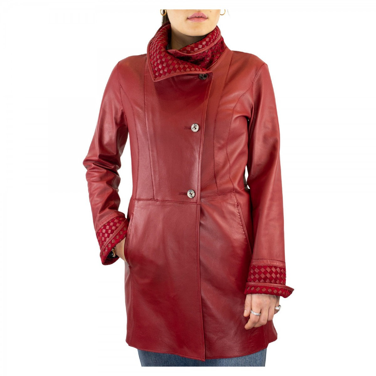 Leonardo Giacca pelle donna reversibile renna rosso