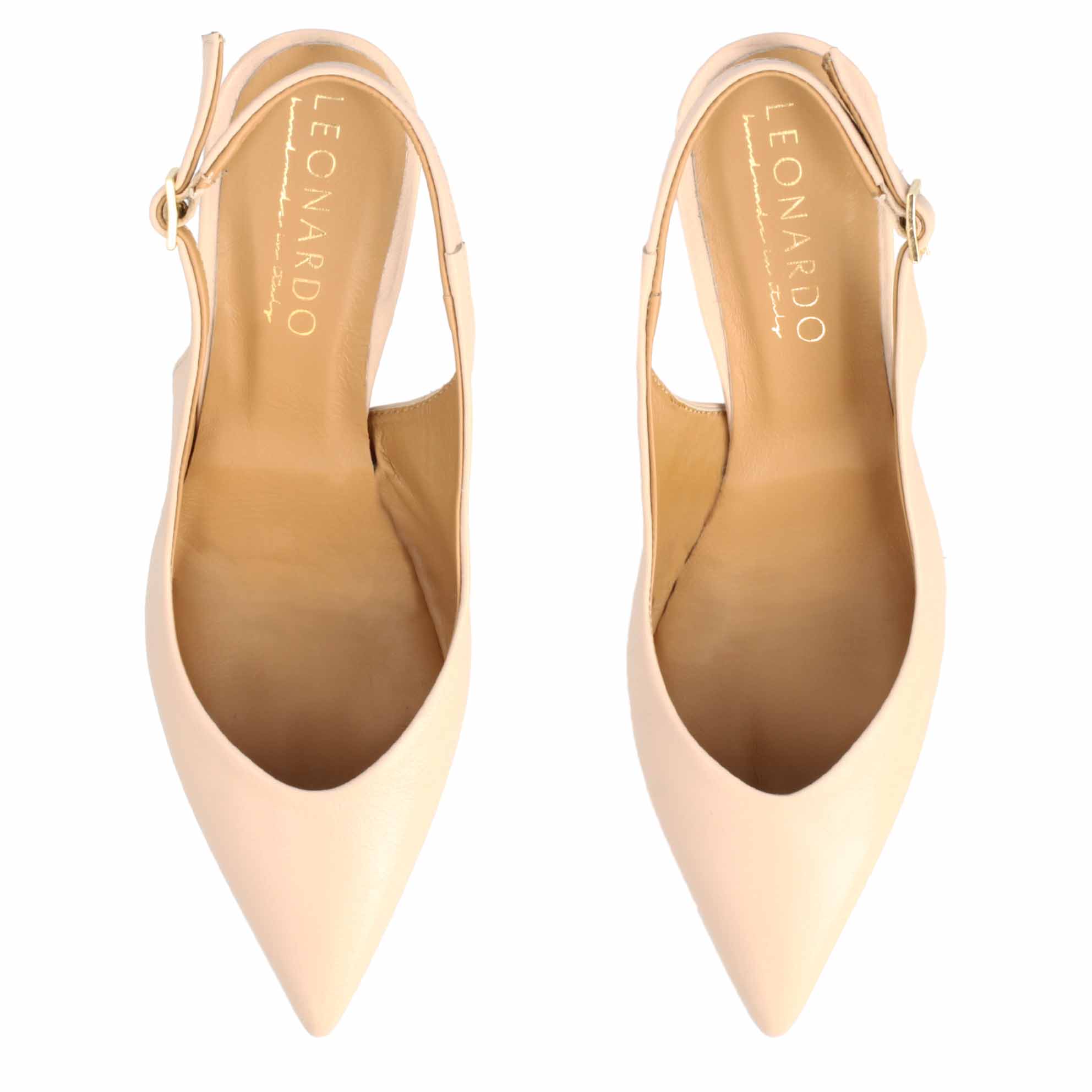 Leonardo Shoes Slingback donna pelle beige punta tacco alto