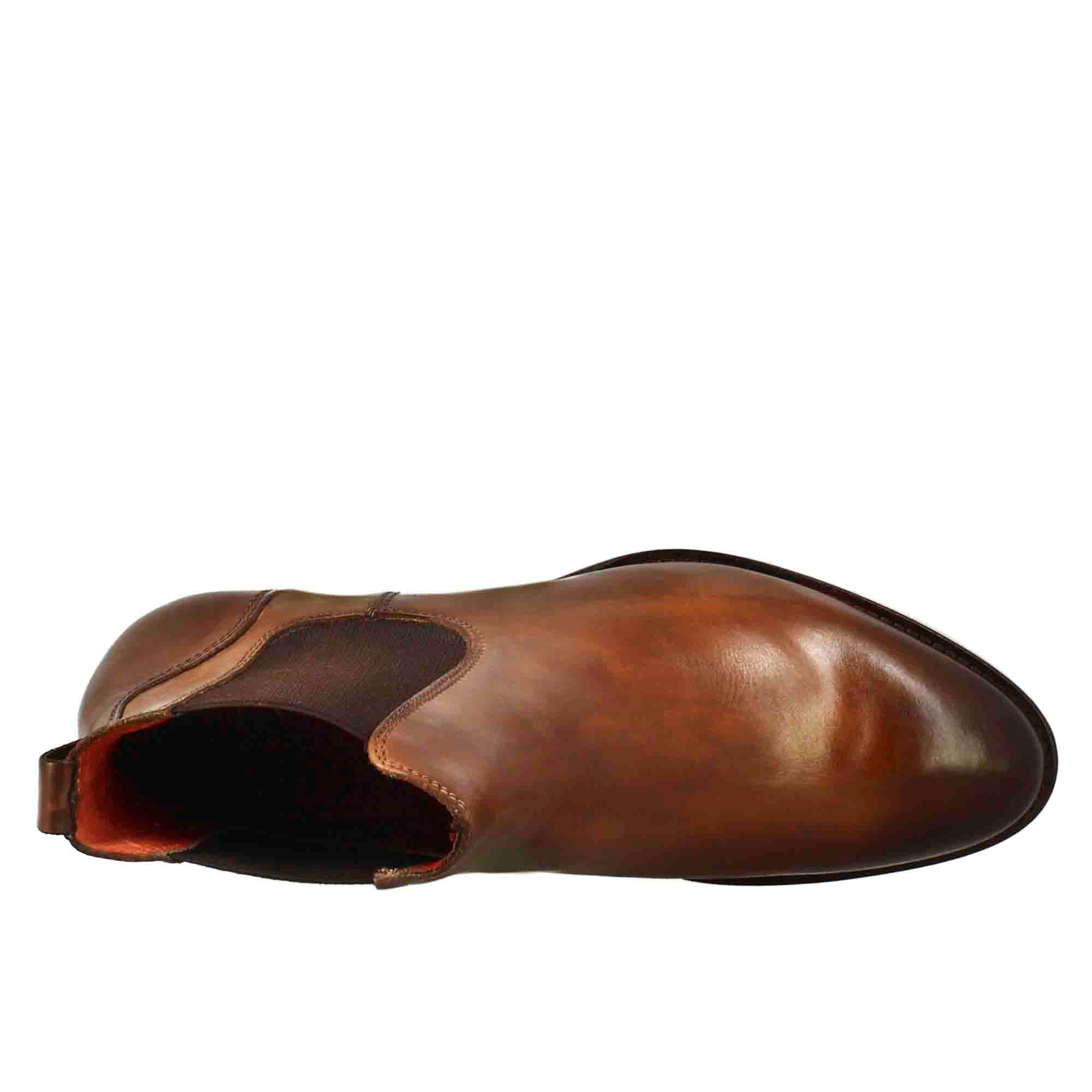 Leonardo Shoes Stivali Donna Chelsea Pelle Marrone Tacco Medio