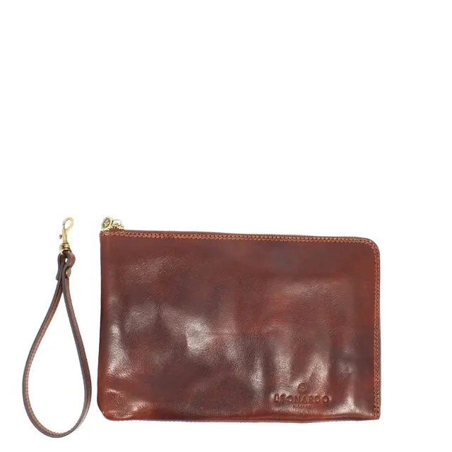 Leonardo Shoes piattina uomo pelle marrone 34 cm tre scomparti