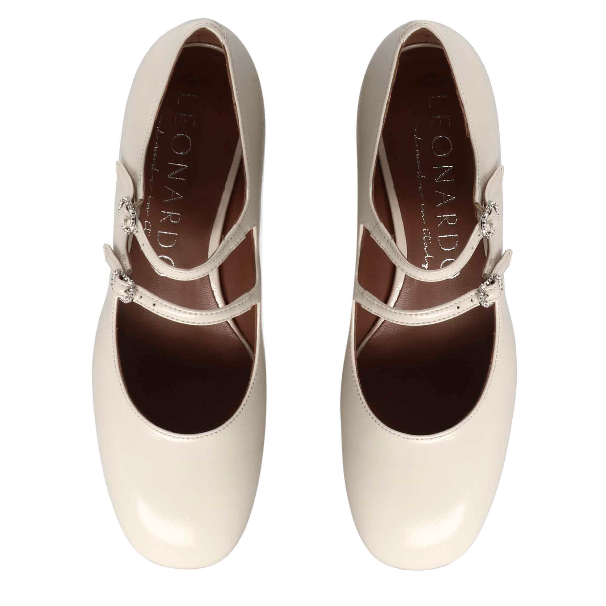 Leonardo Shoes Mary Jane vernice bianca tacco 4 cm