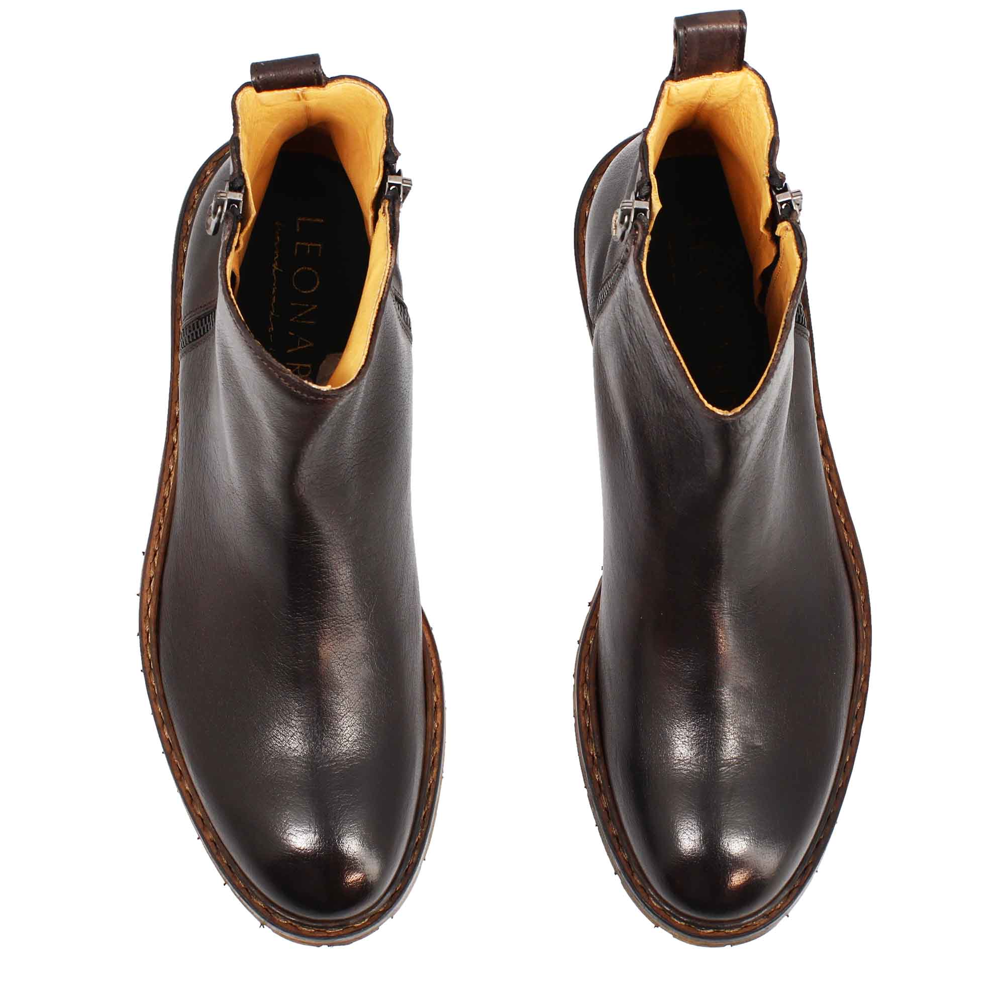 Leonardo Shoes Enea Stivaletti Uomo Marrone Scuro Zip