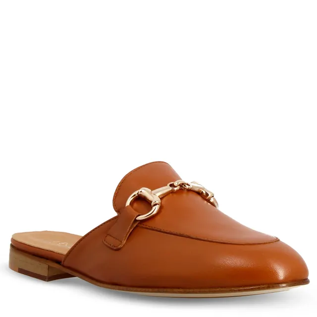 Leonardo Shoes sabot marrone mules donna pelle fibbia oro