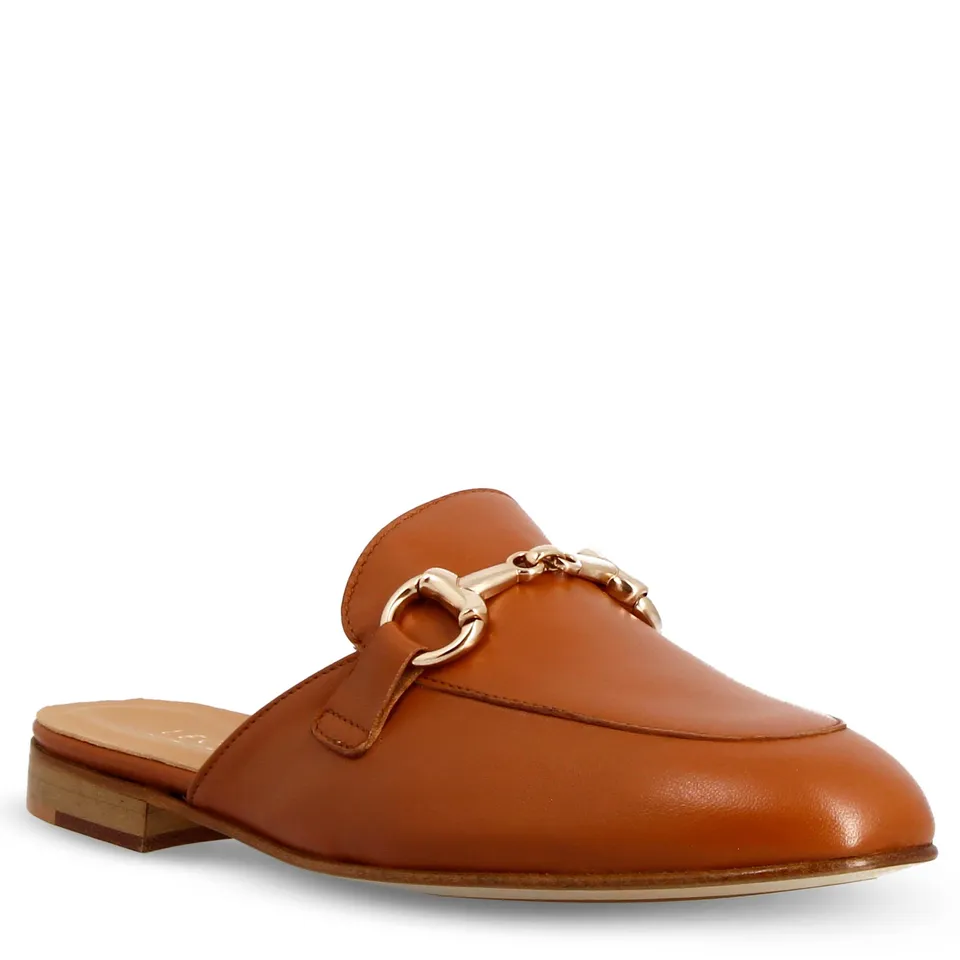 Leonardo Shoes sabot marrone mules donna pelle fibbia oro
