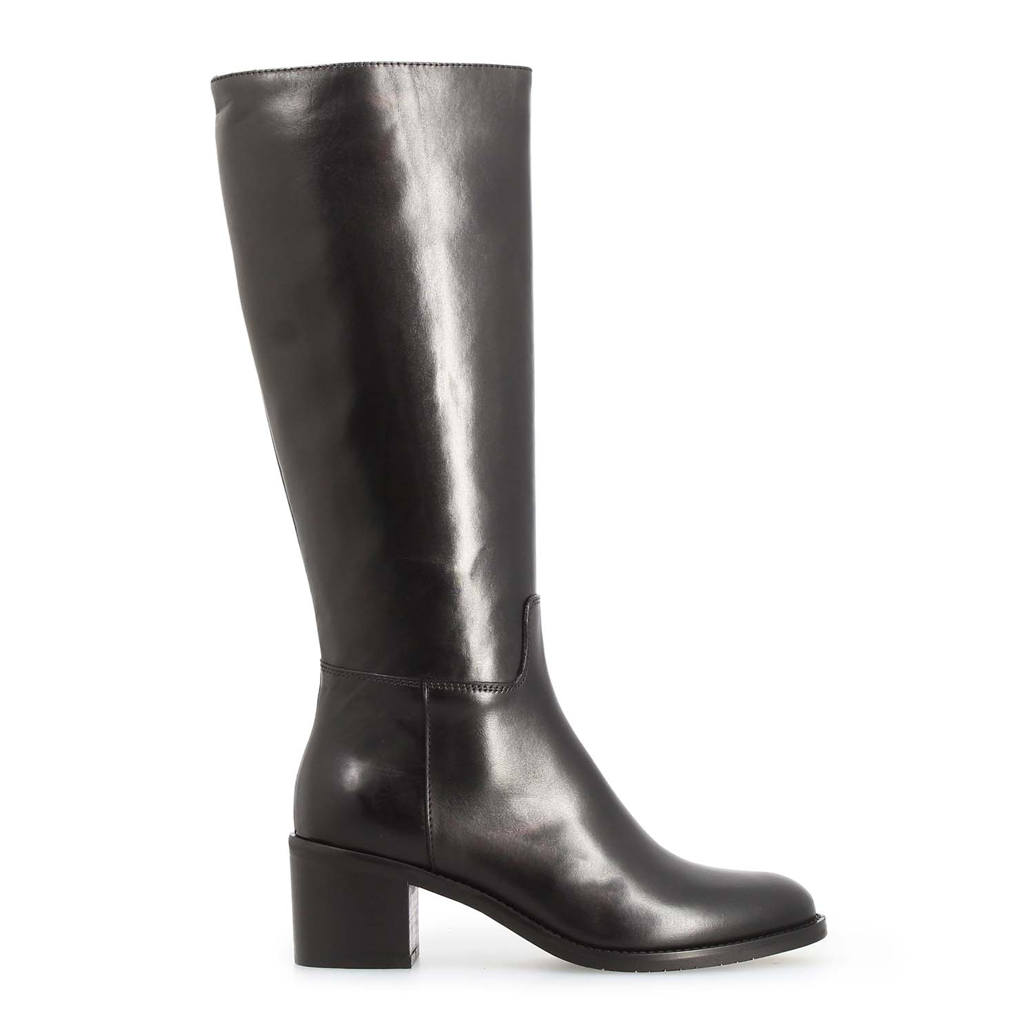Leonardo Messala Stivale Ginocchio Pelle Nero Tacco 6 cm Donna