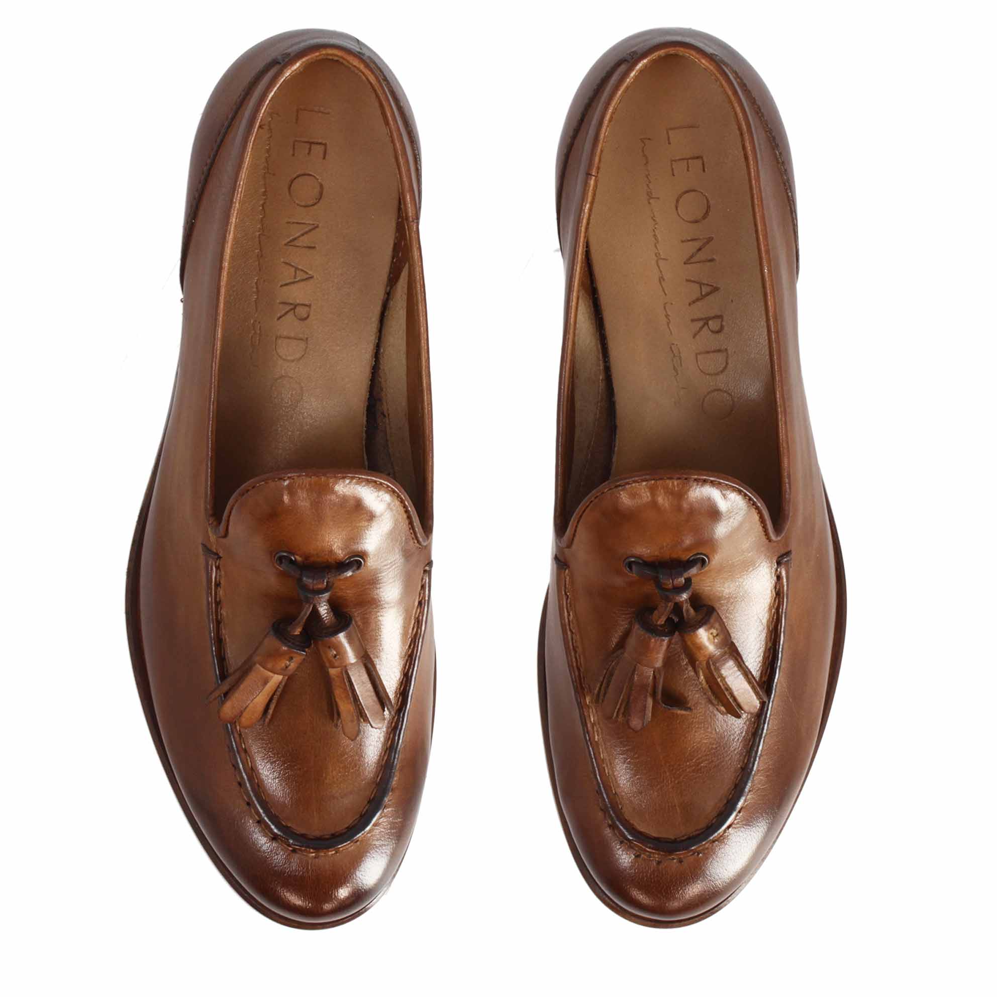 Leonardo Shoes Mocassini Donna Appia Pelle Marrone Nappine