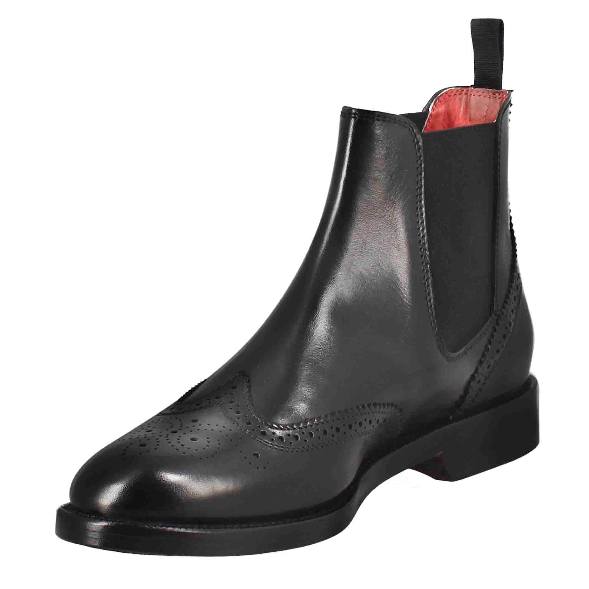 Leonardo Shoes Chelsea Stivaletti Donna Neri Pelle Brogue