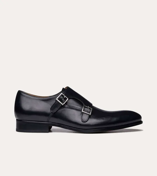 Ace Marks Kurt Black Antique Scarpe Monk Strap Nere Pelle