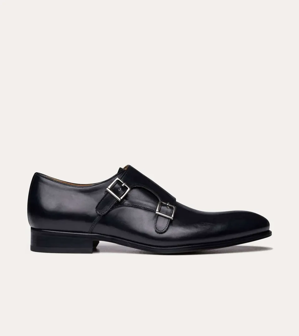 Ace Marks Kurt Black Antique Scarpe Monk Strap Nere Pelle