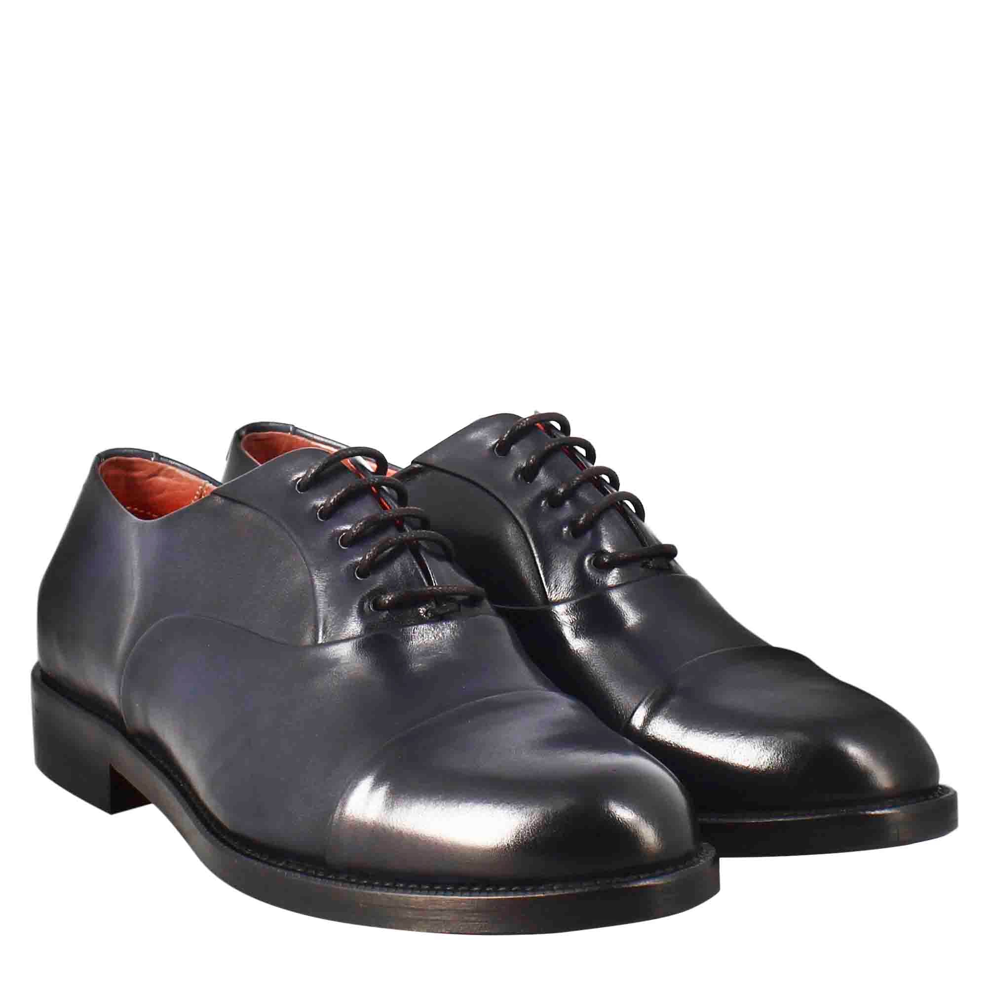 Leonardo Shoes francesina donna pelle blu con cucitura