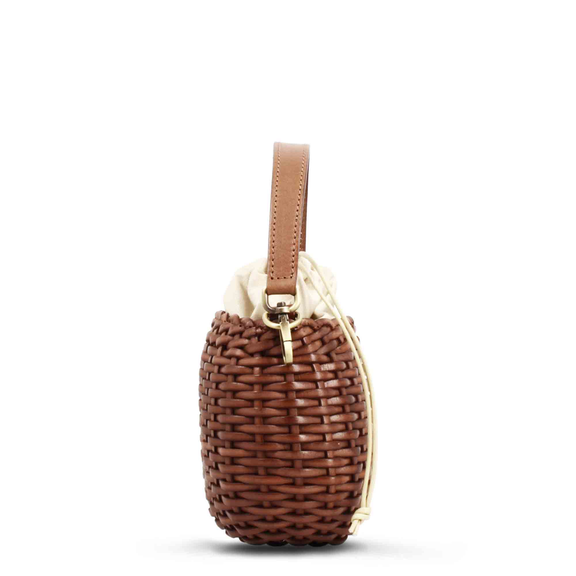 Leonardo Shoes Canestra XS Borsa Pelle Intrecciata Marrone