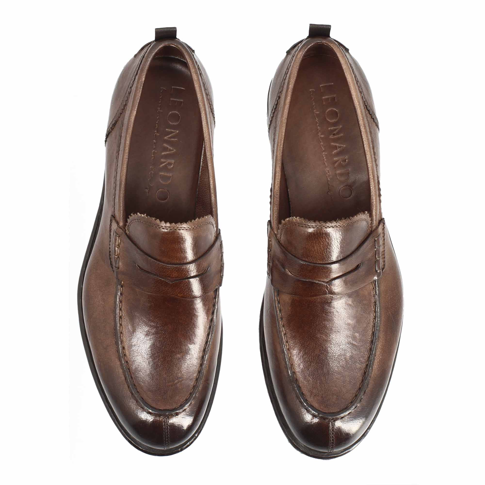 Leonardo Shoes Tevere Mocassino Uomo Pelle Marrone College