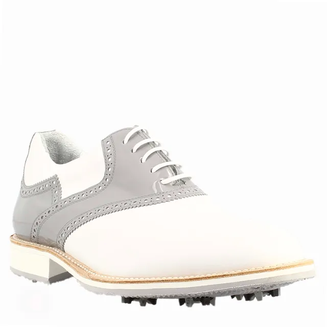 Leonardo Shoes Golf Scarpe da Golf Pelle Bianco Grigio Tacchetti