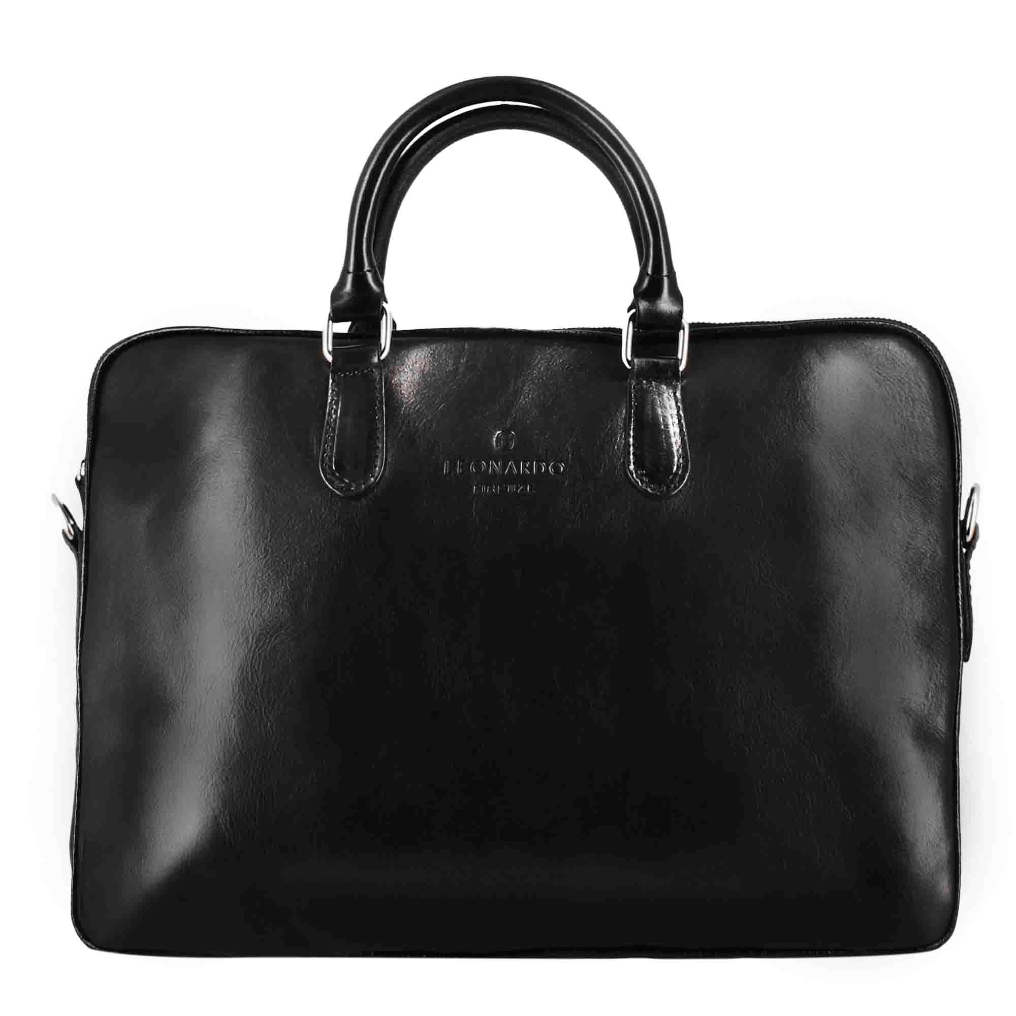 Leonardo Shoes Valigetta Uomo Pelle Nero 40 cm