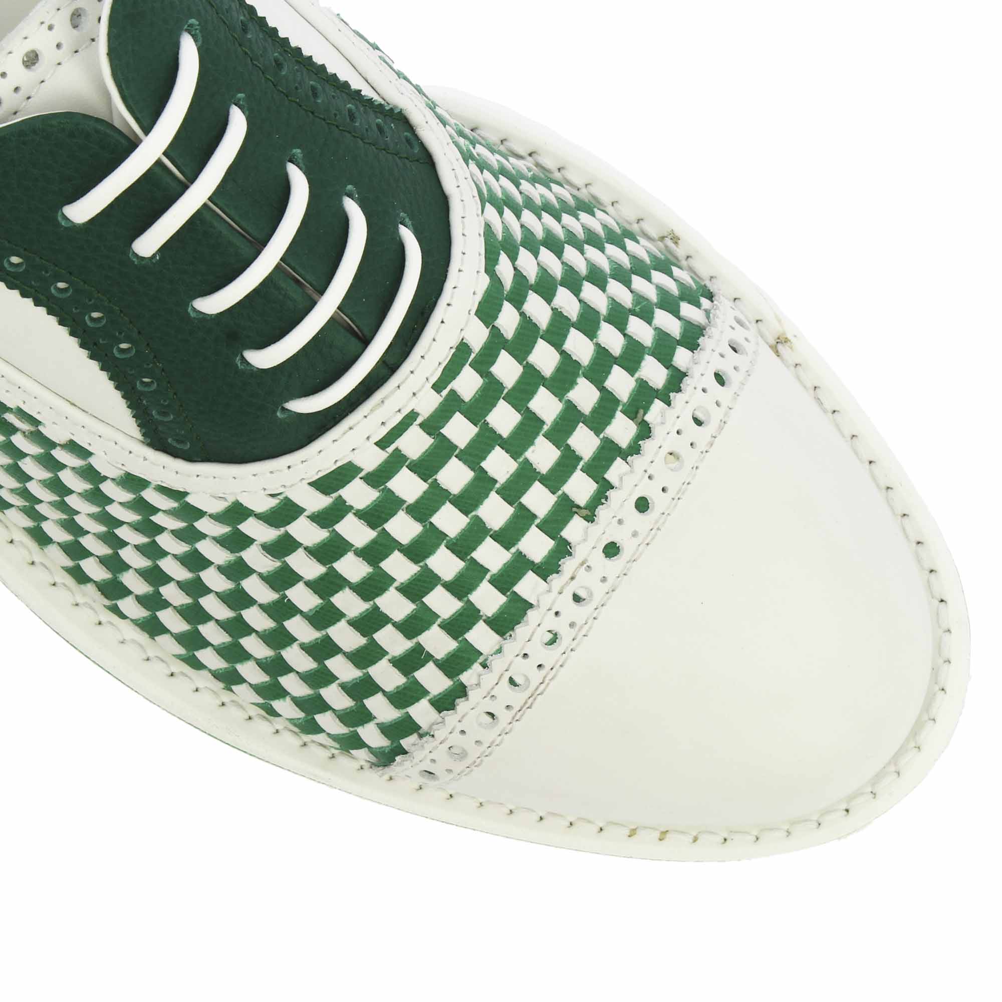 Leonardo Shoes Golf Verde Scarpe Golf Pelle Intrecciata