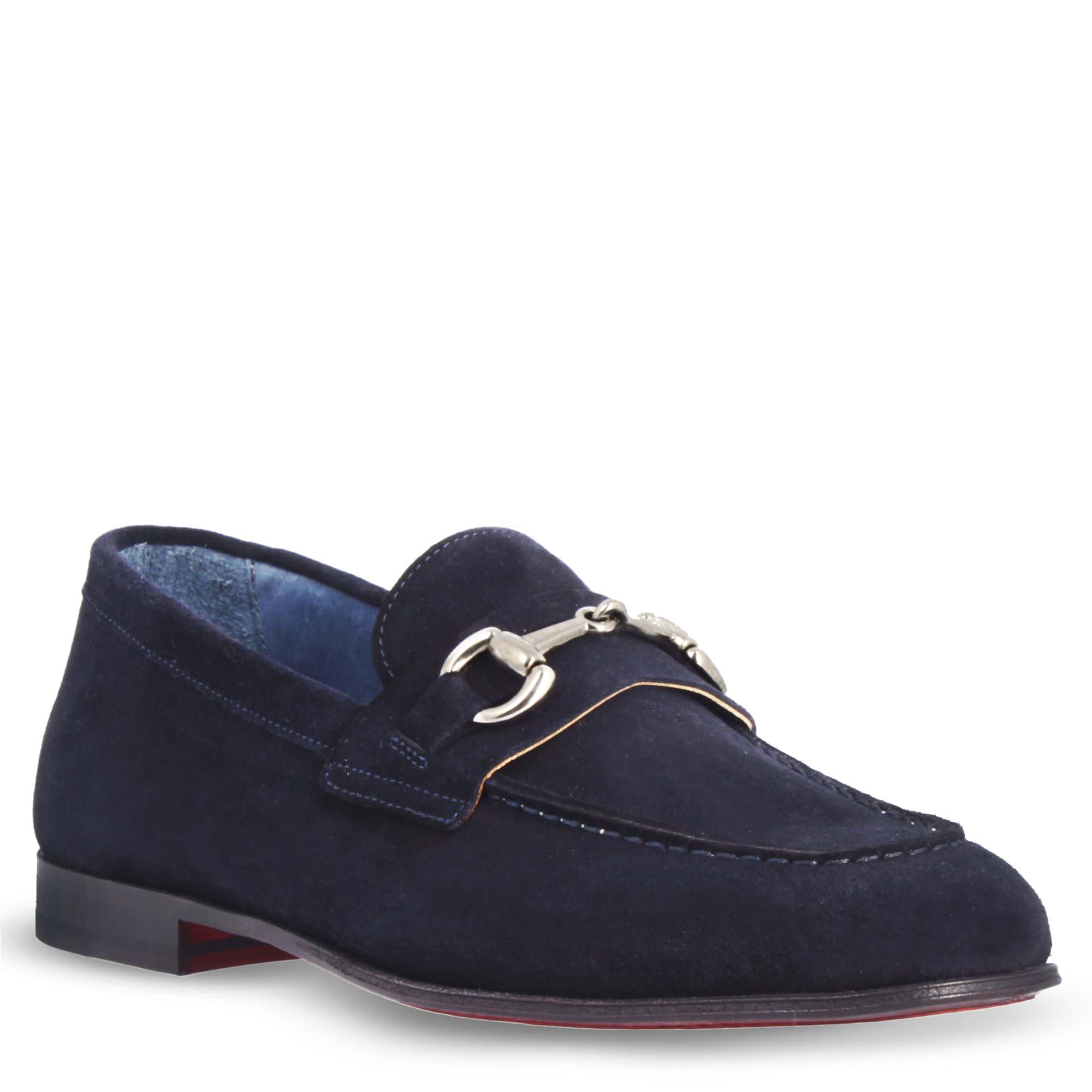 Leonardo Shoes Mocassini Uomo Palatino C Blu Camoscio Fibbia