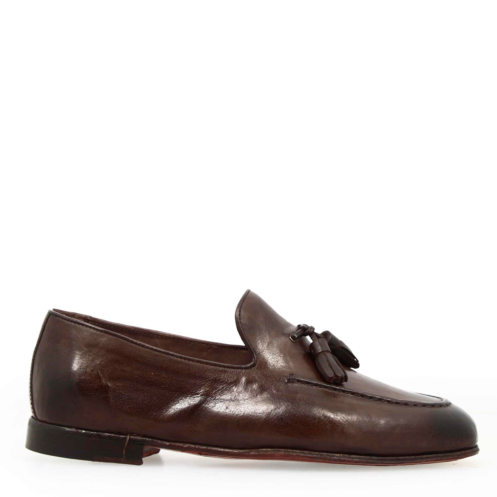 Leonardo Shoes Cavour Mocassino Uomo Pelle Marrone Scuro