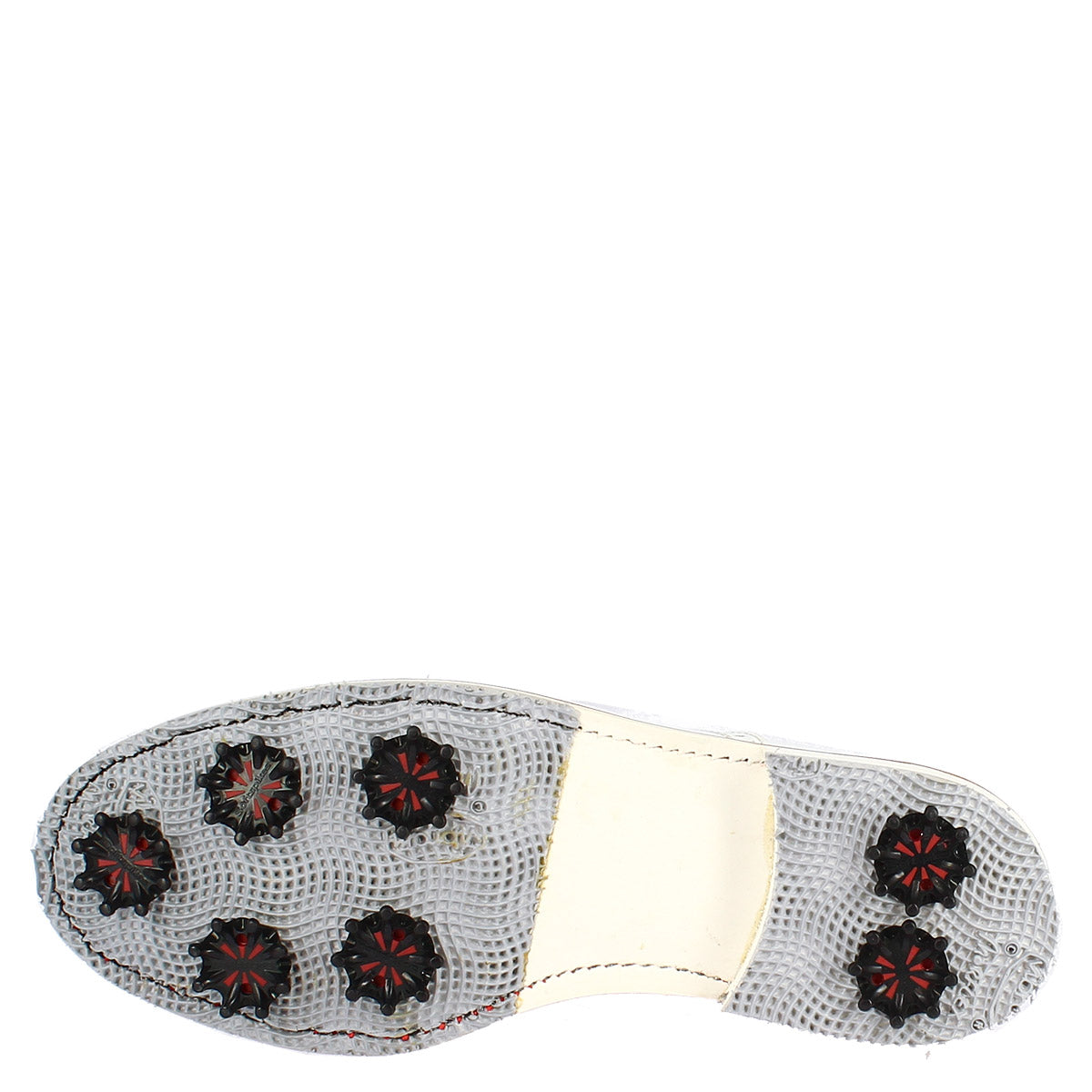 Leonardo Shoes Golf Scarpe Pelle Bianco con Puntale Rosso