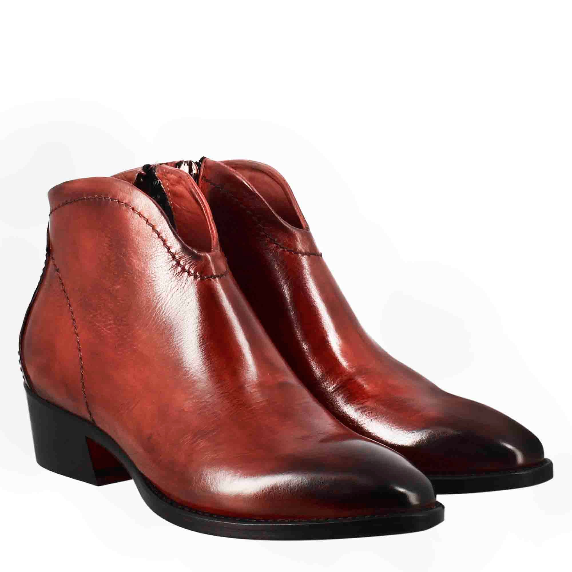 Leonardo Shoes Stivali Donna Stivaletto Pelle Rosso Tacco